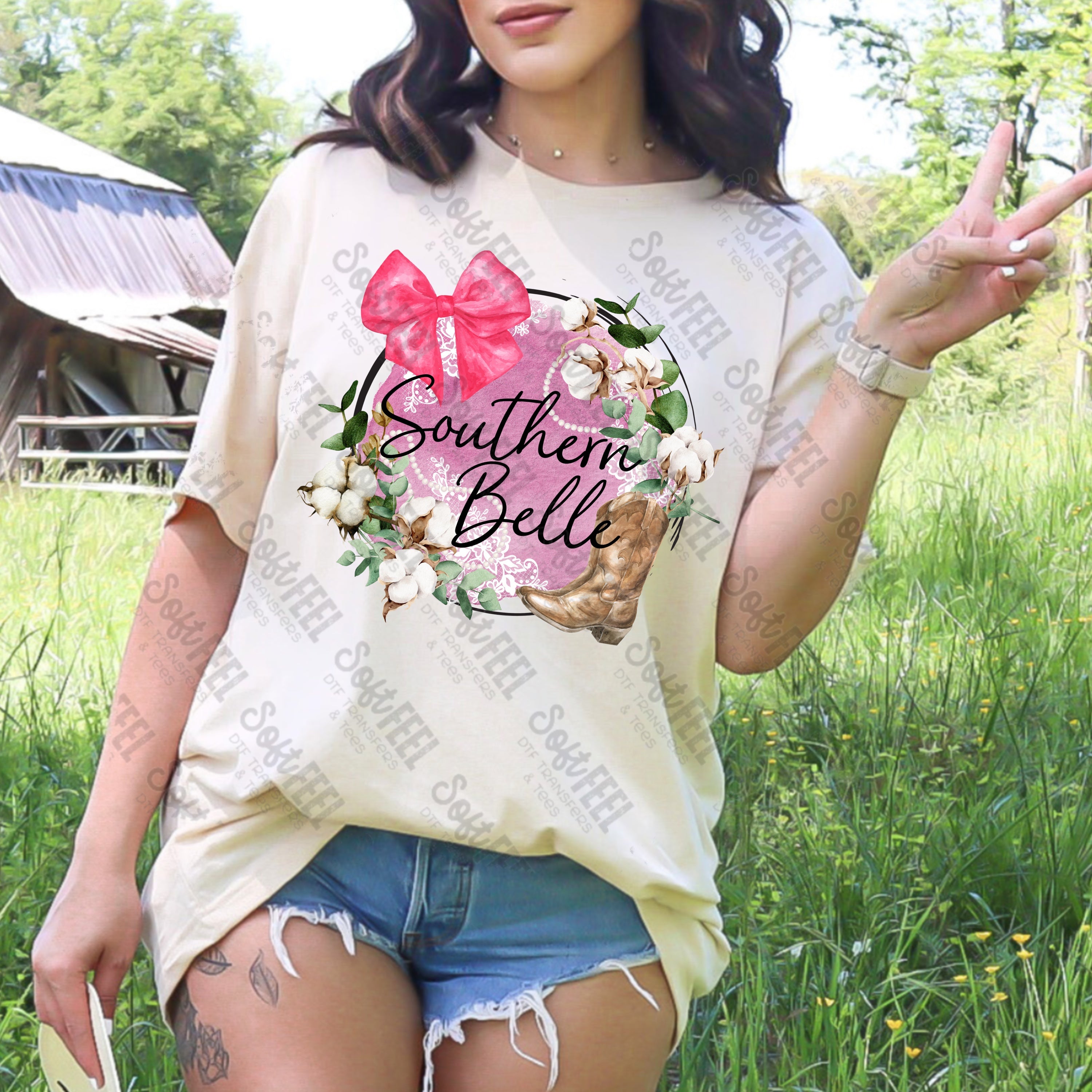 Southern Belle - Youth / Women&#39;s / Western - Direct To Film Transfer / DTF - Heat Press Clothing Transfer