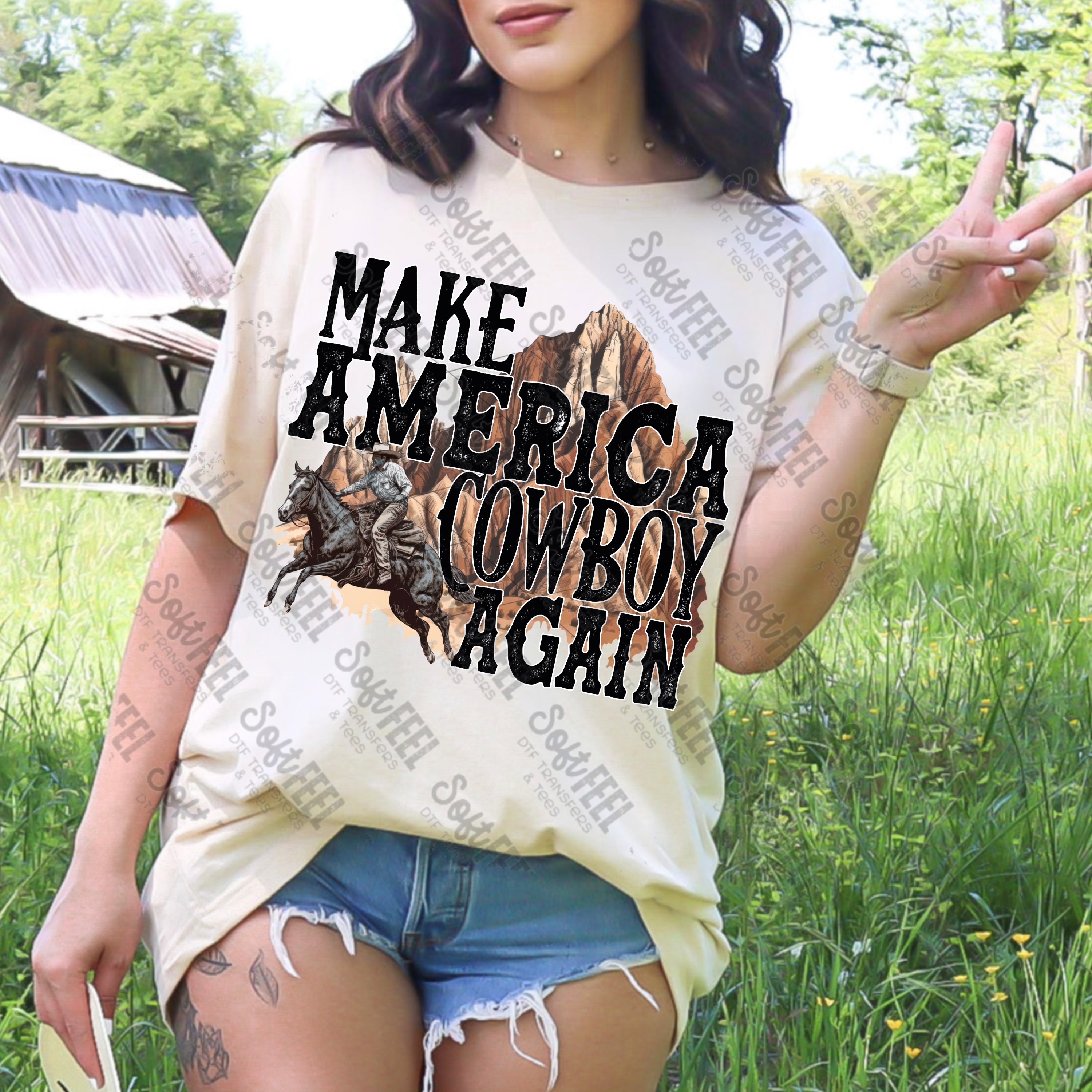 Make America Cowboy Again - Men&#39;s / Women&#39;s / Western - Direct To Film Transfer / DTF - Heat Press Clothing Transfer