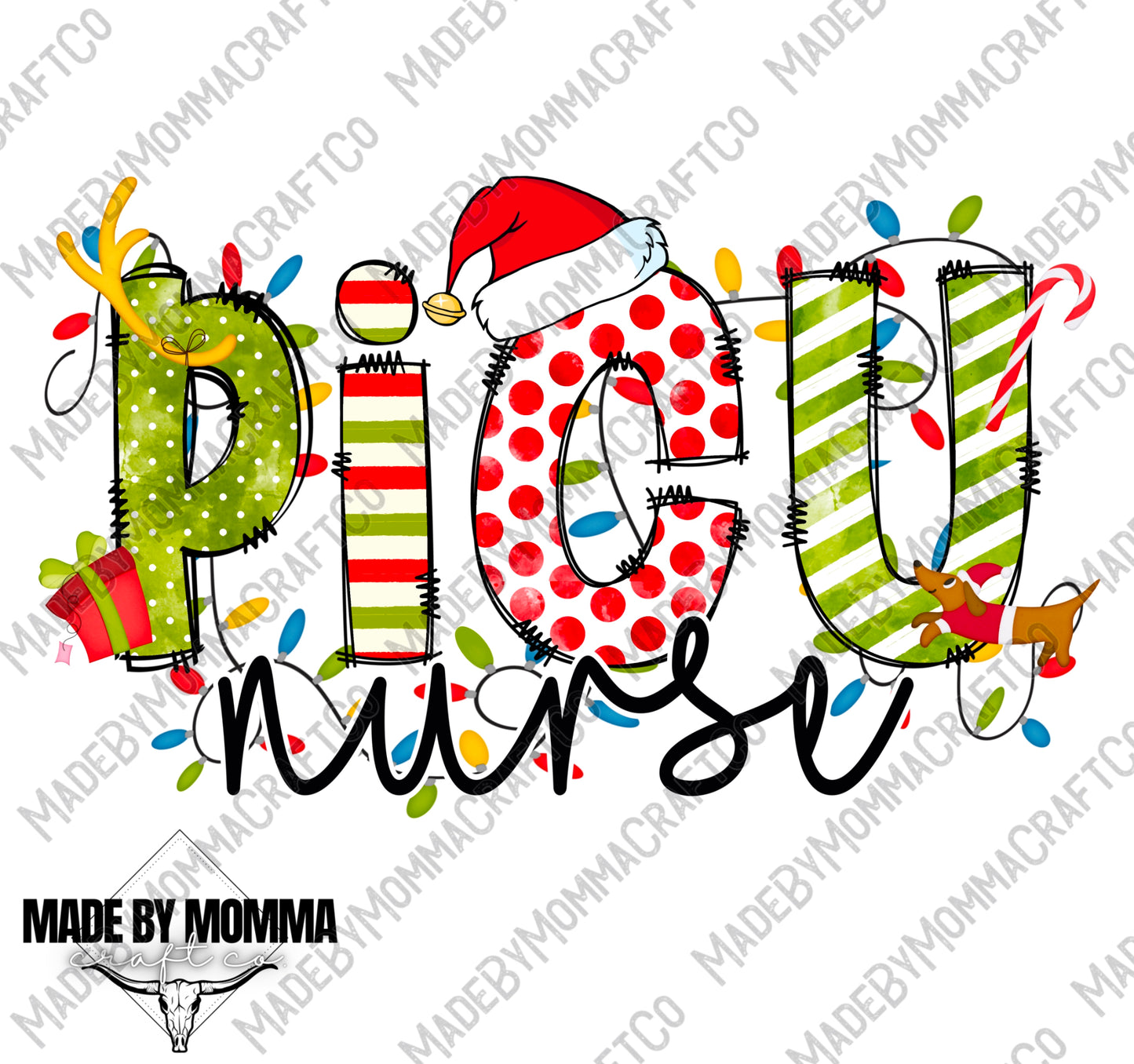 PICU Nurse Christmas Doodle Letters - Cheat Clear Waterslide™ or White Cast Sticker