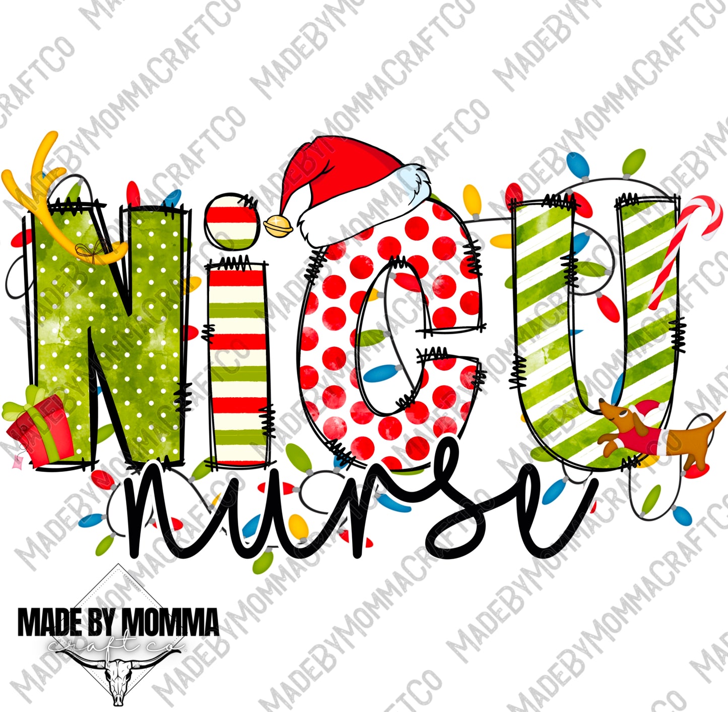 NICU Nurse Christmas Doodle Letters - Cheat Clear Waterslide™ or White Cast Sticker