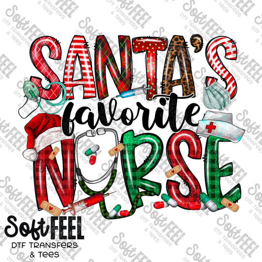 Santas Favorite Nurse - Christmas - Direct To Film Transfer / DTF - Heat Press Clothing Transfer