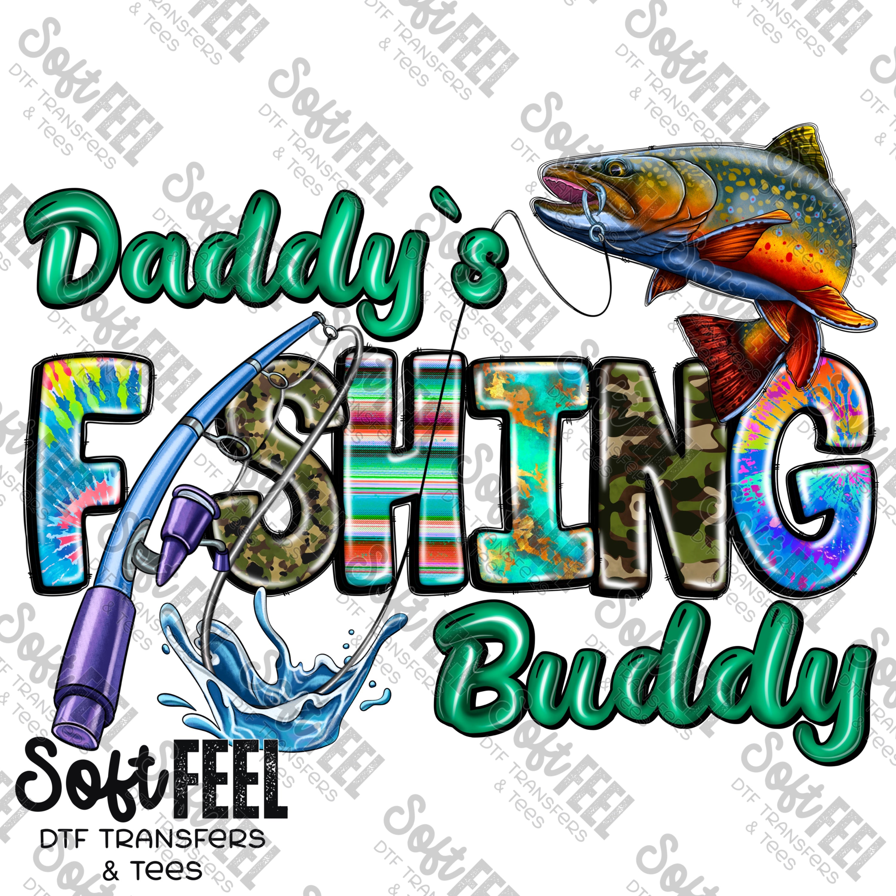 Daddy&#39;s Fishing Buddy - youth / Fishing - Direct To Film Transfer / DTF - Heat Press Clothing Transfer