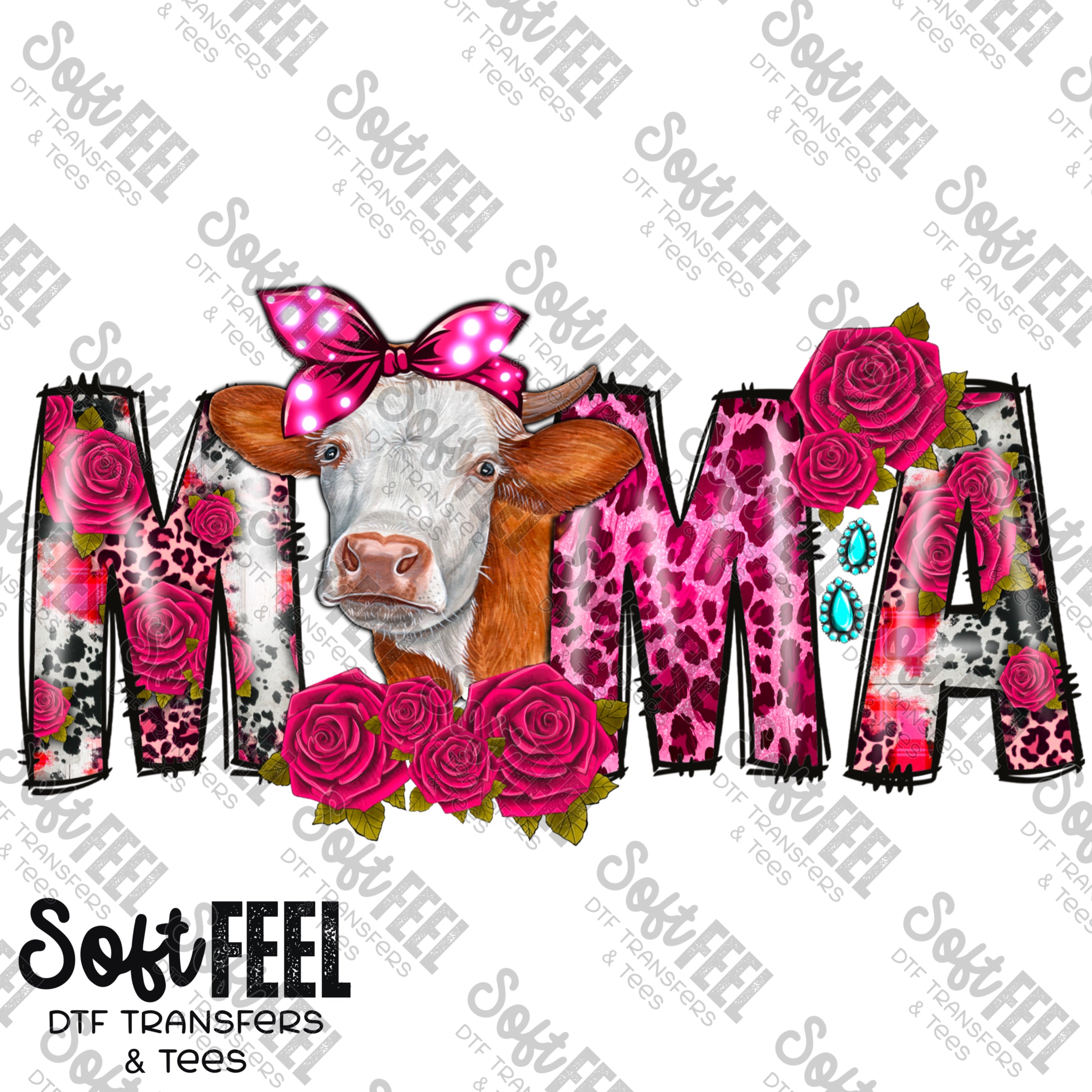 Mama Pink Cow - Country western / Women&#39;s - Direct To Film Transfer / DTF - Heat Press Clothing Transfer