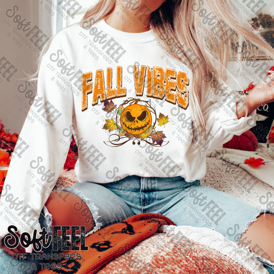 Fall Vibes Varsity with Sleeves - Retro / Fall - Direct To Film Transfer / DTF - Heat Press Clothing Transfer