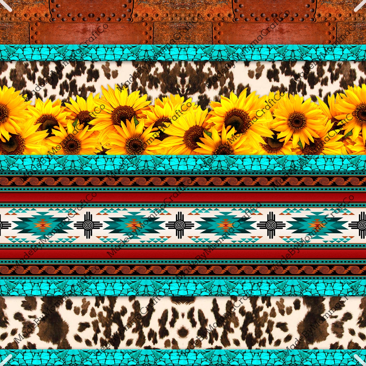 Cowhide Aztec Sunflower - Vinyl Or Waterslide Seamless Wrap