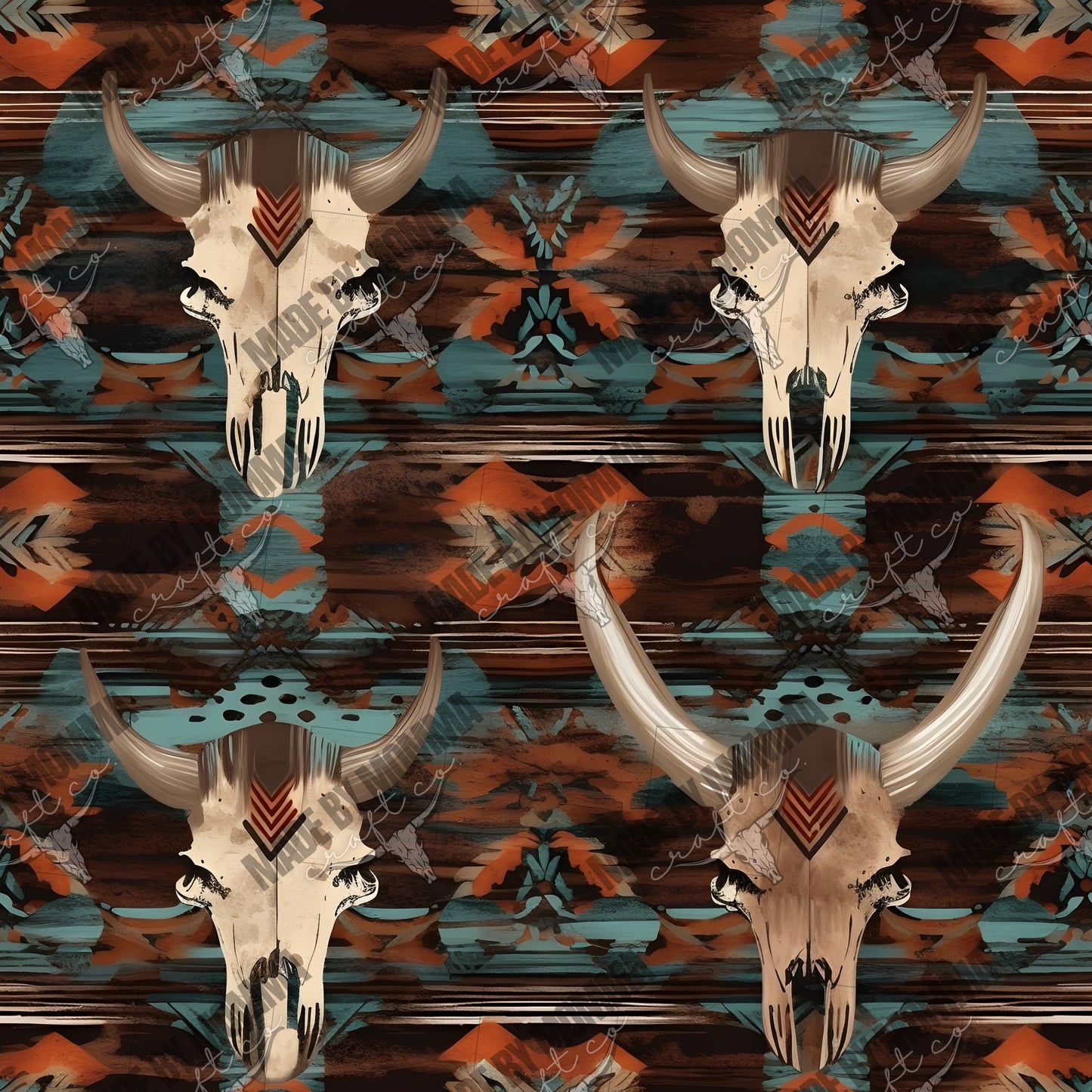 Western Bison Skulls 5 - Vinyl Or Waterslide Seamless Wrap