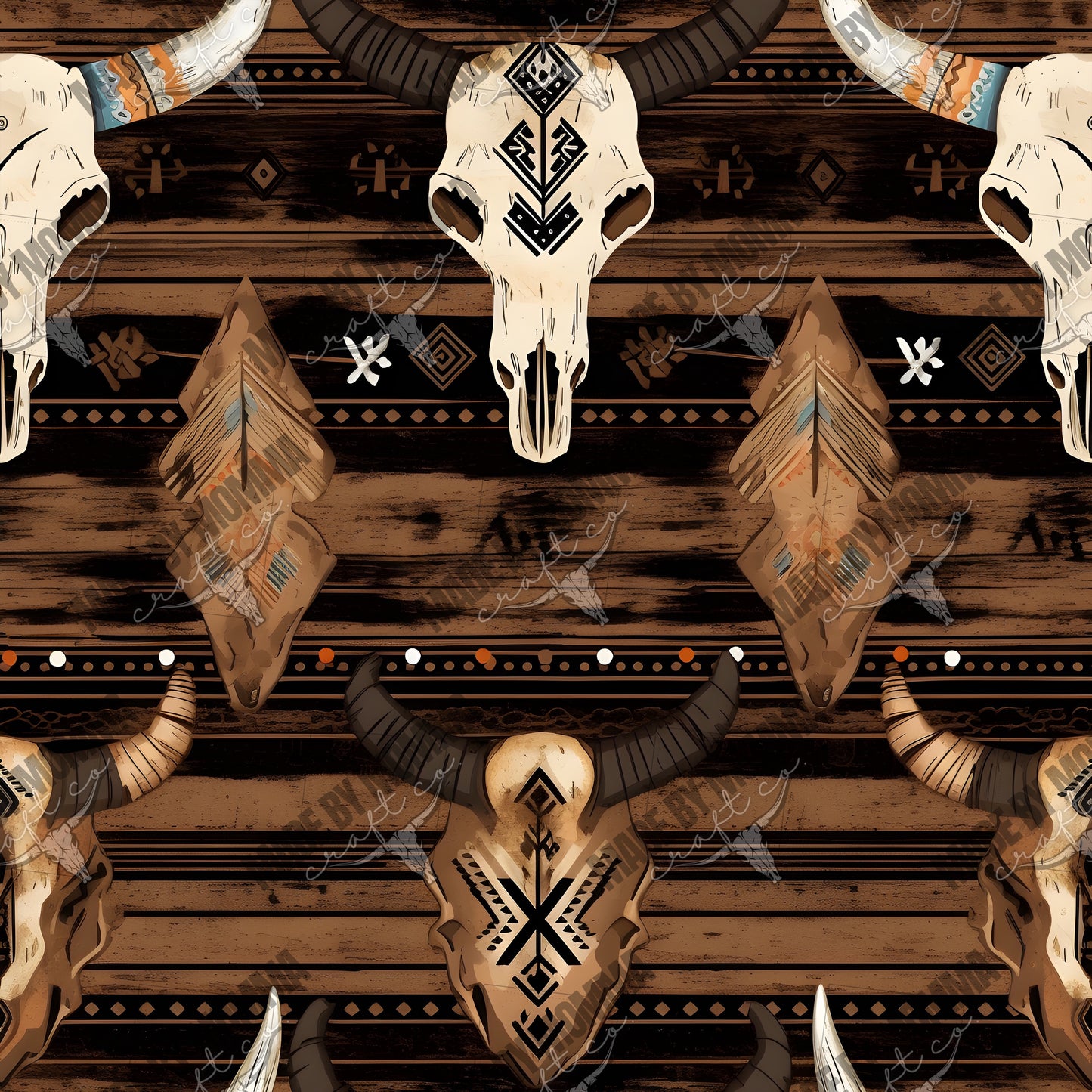 Western Bison Skulls 4 - Vinyl Or Waterslide Seamless Wrap