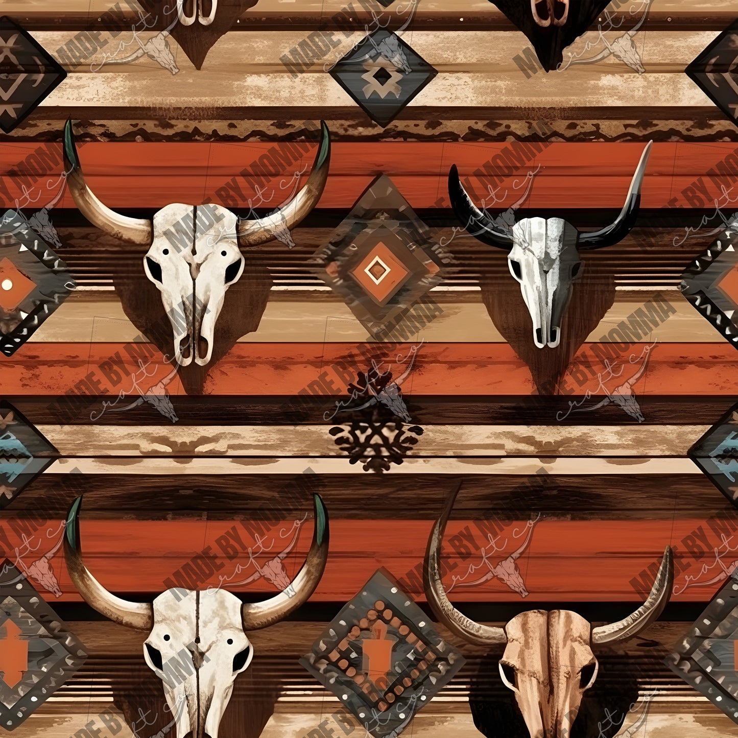 Western Bison Skulls 1 - Vinyl Or Waterslide Seamless Wrap