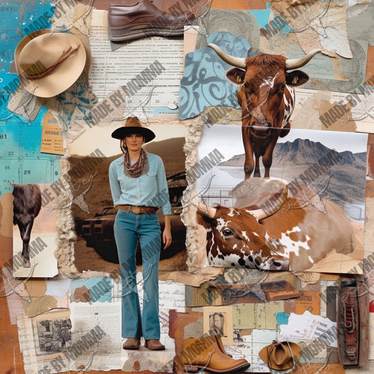 Vintage Western Collage 9 - Vinyl Or Waterslide Seamless Wrap