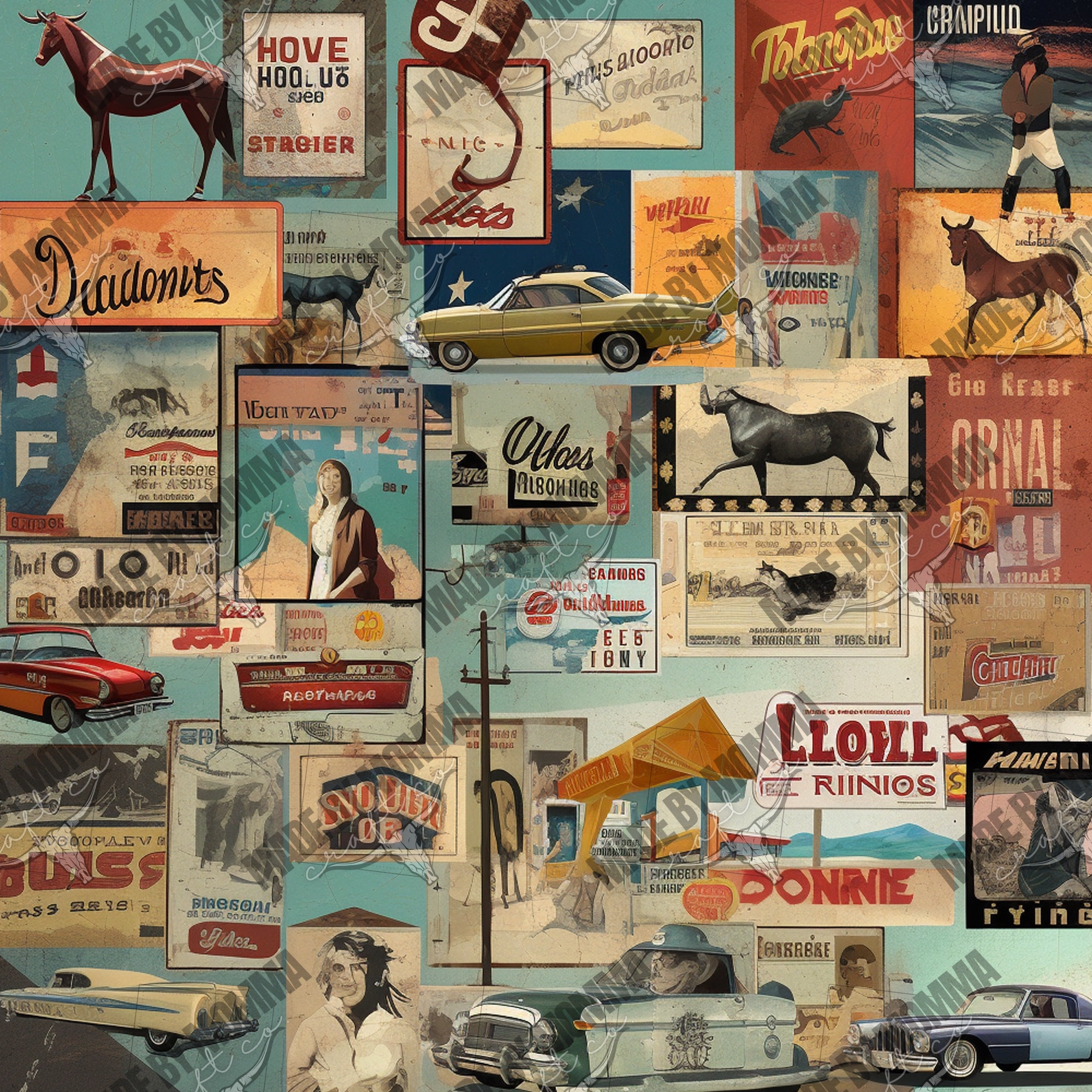 Vintage Western Collage 13 - Vinyl Or Waterslide Seamless Wrap