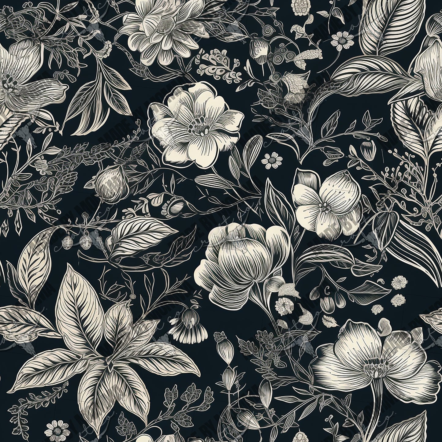 WhiteRoom Floral Seamless Vintage Floral Black - Vinyl Or Waterslide Seamless Wrap