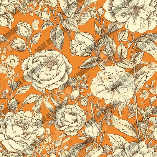 WhiteRoom Floral Seamless Vintage Floral Orange - Vinyl Or Waterslide Seamless Wrap