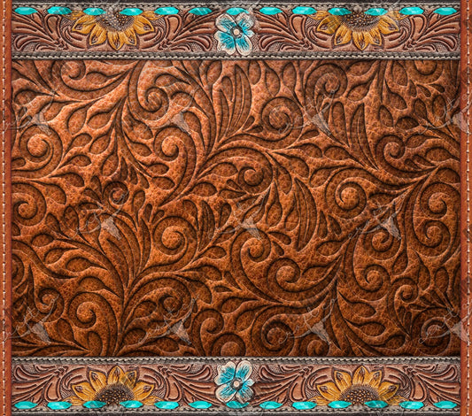 Tooled Leather Western Tumbler - Vinyl Or Waterslide Seamless Wrap