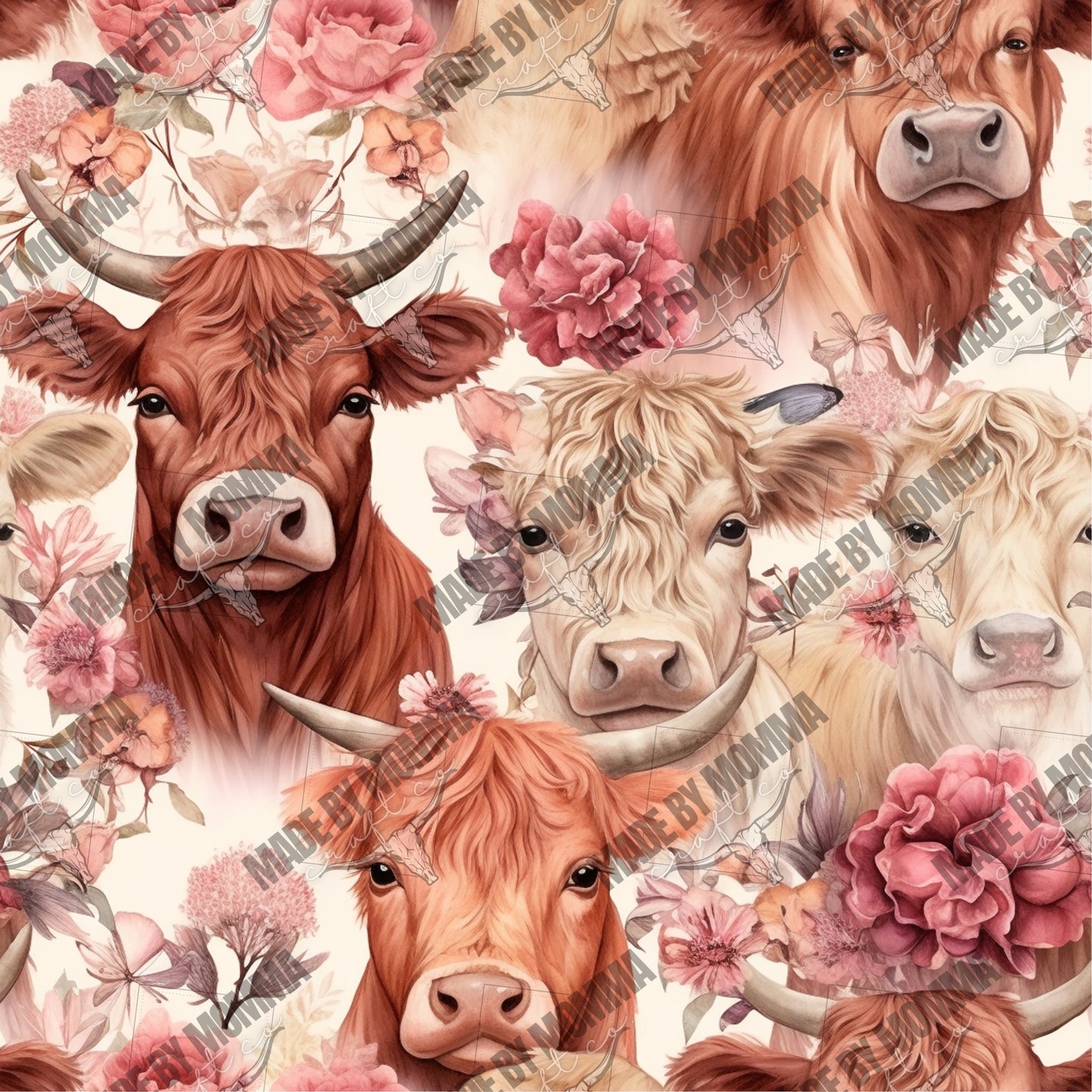 Highland Cow Pattern 1 - Vinyl Or Waterslide Seamless Wrap