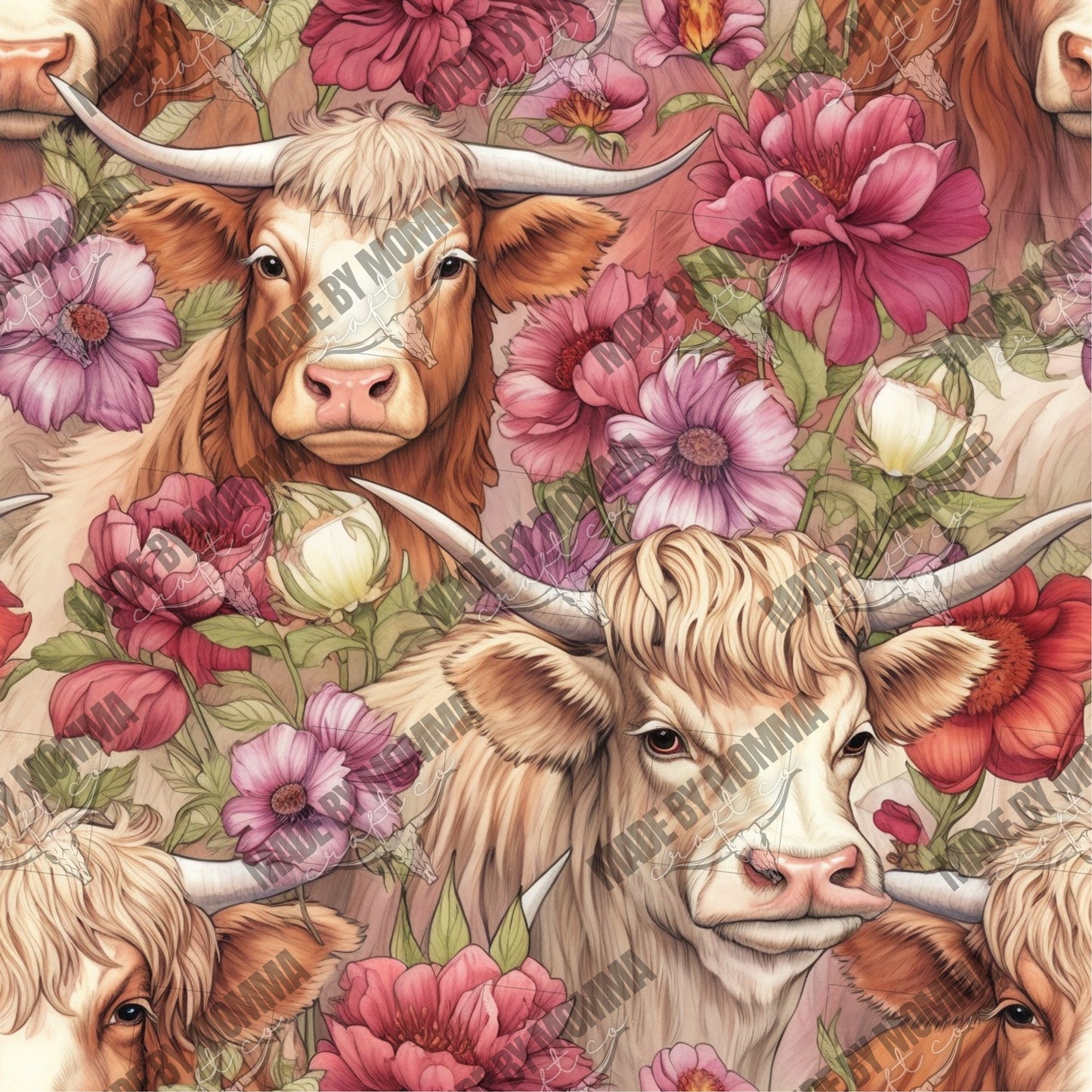 Highland Cow Pattern 19 - Vinyl Or Waterslide Seamless Wrap