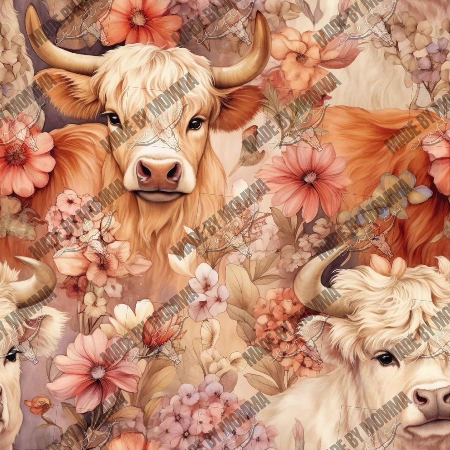 Highland Cow Pattern 12 - Vinyl Or Waterslide Seamless Wrap