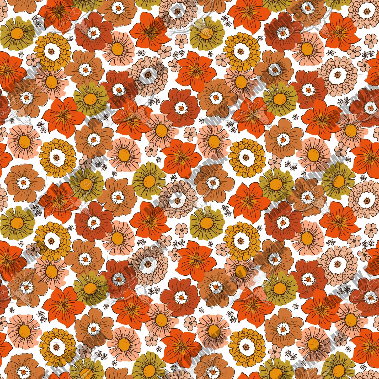 Garden Retro Flower Pattern 6 - Vinyl Or Waterslide Seamless Wrap