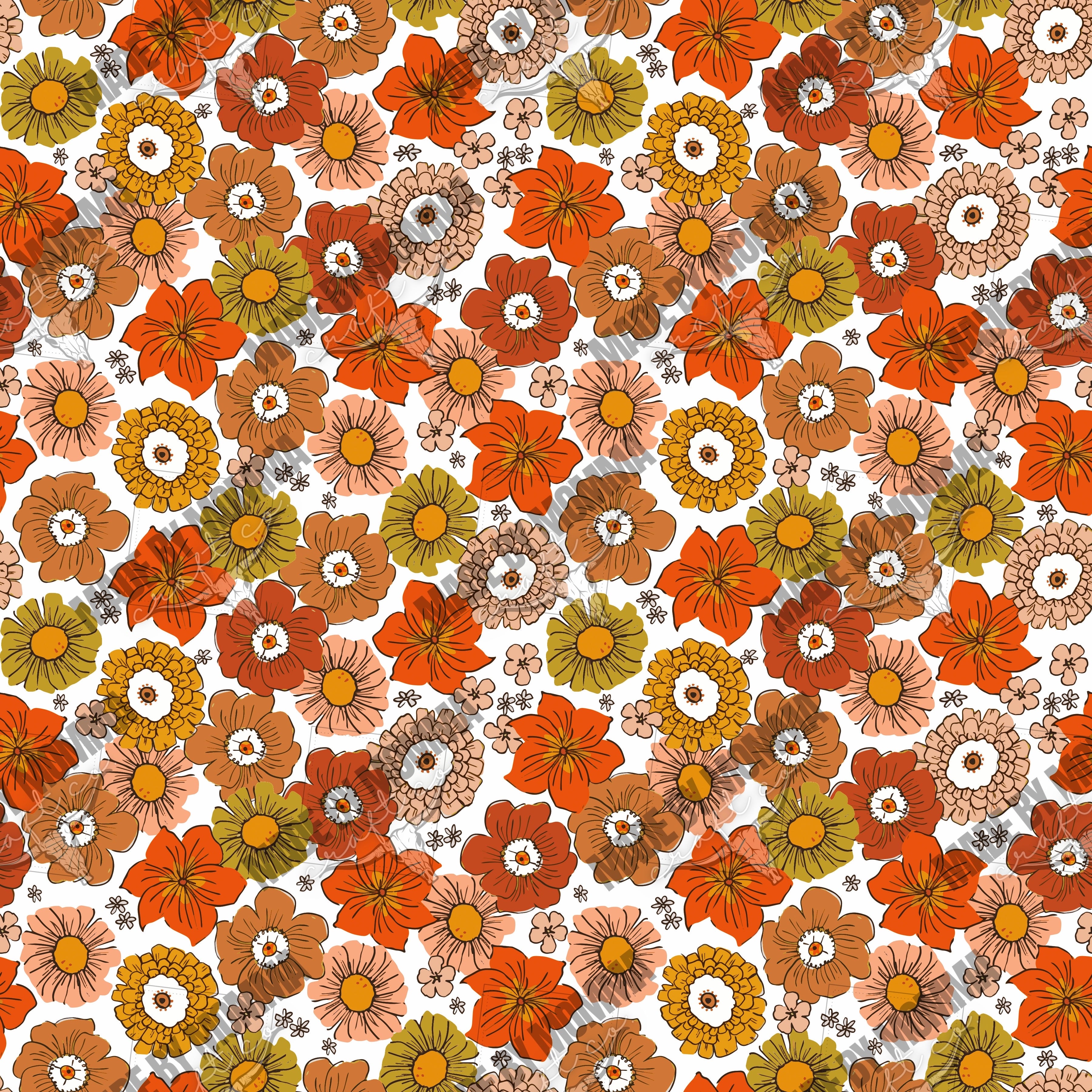 Garden Retro Flower Pattern 6 - Vinyl Or Waterslide Seamless Wrap