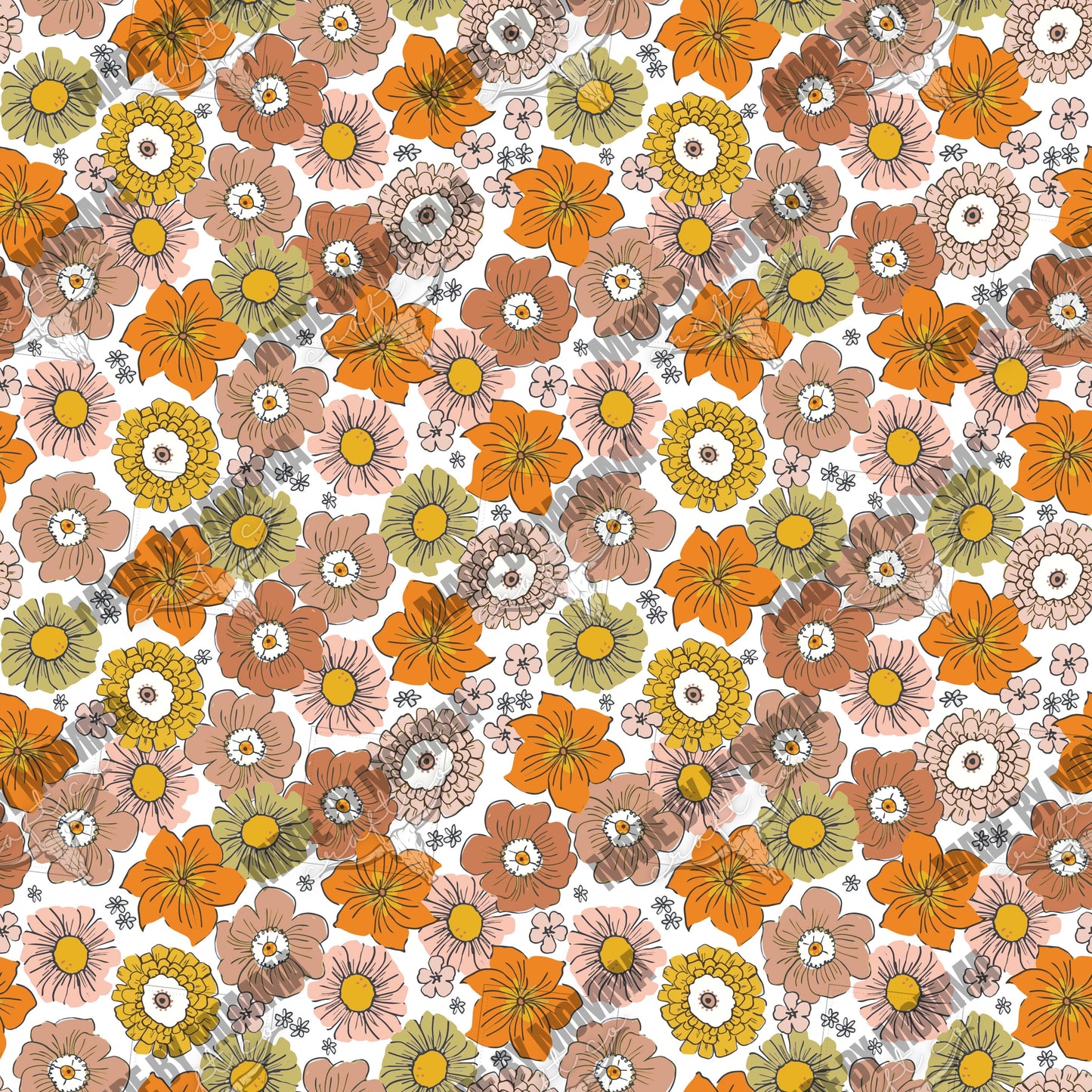 Garden Retro Flower Pattern 5 - Vinyl Or Waterslide Seamless Wrap