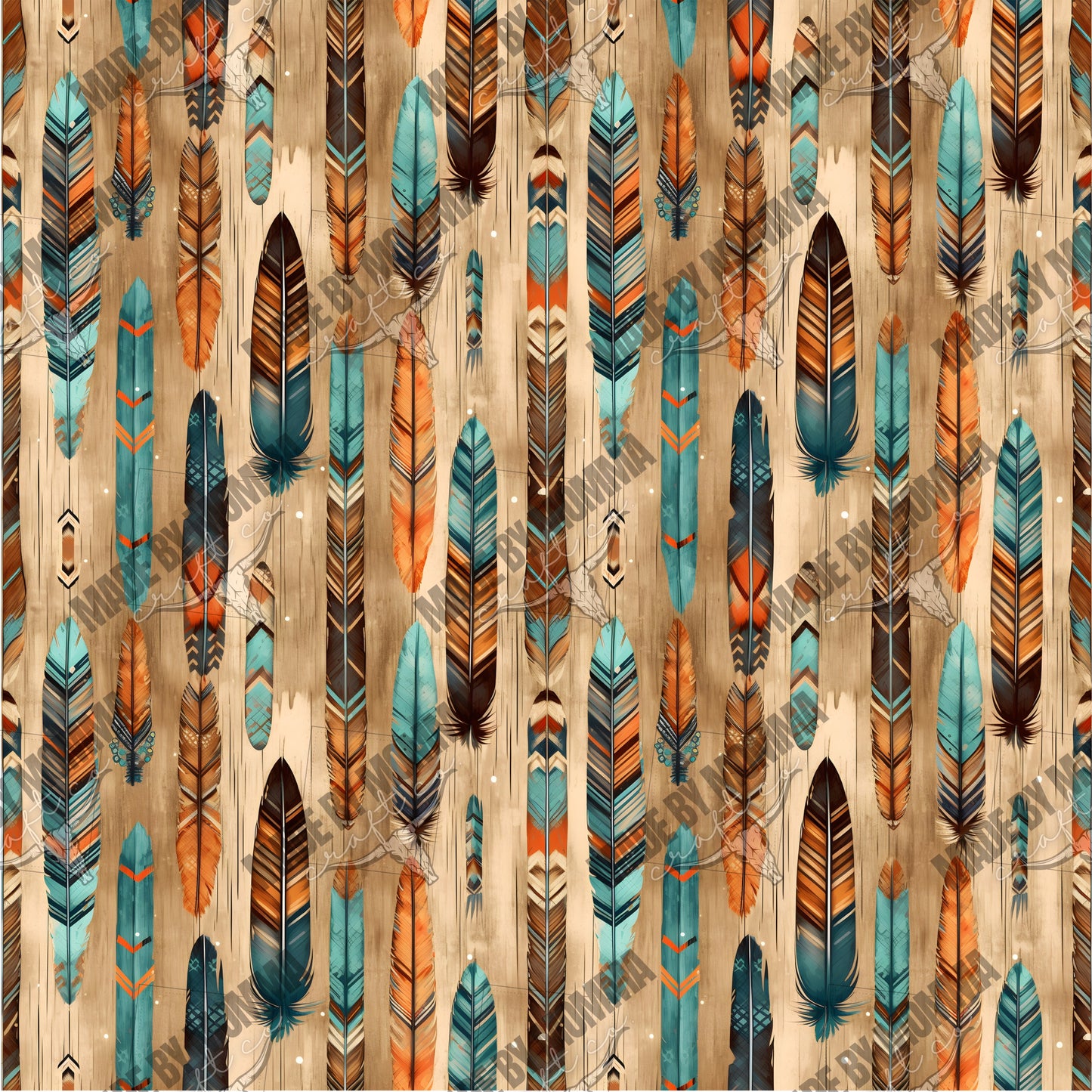 Boho Western Seamless Background 4 Feather - Vinyl Or Waterslide Seamless Wrap