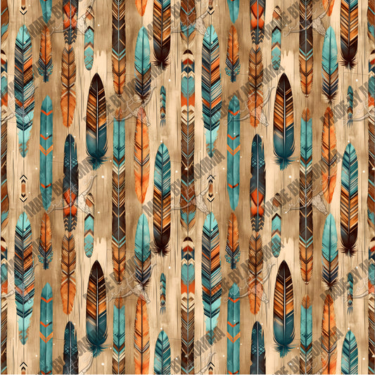 Boho Western Seamless Background 4 Feather - Vinyl Or Waterslide Seamless Wrap