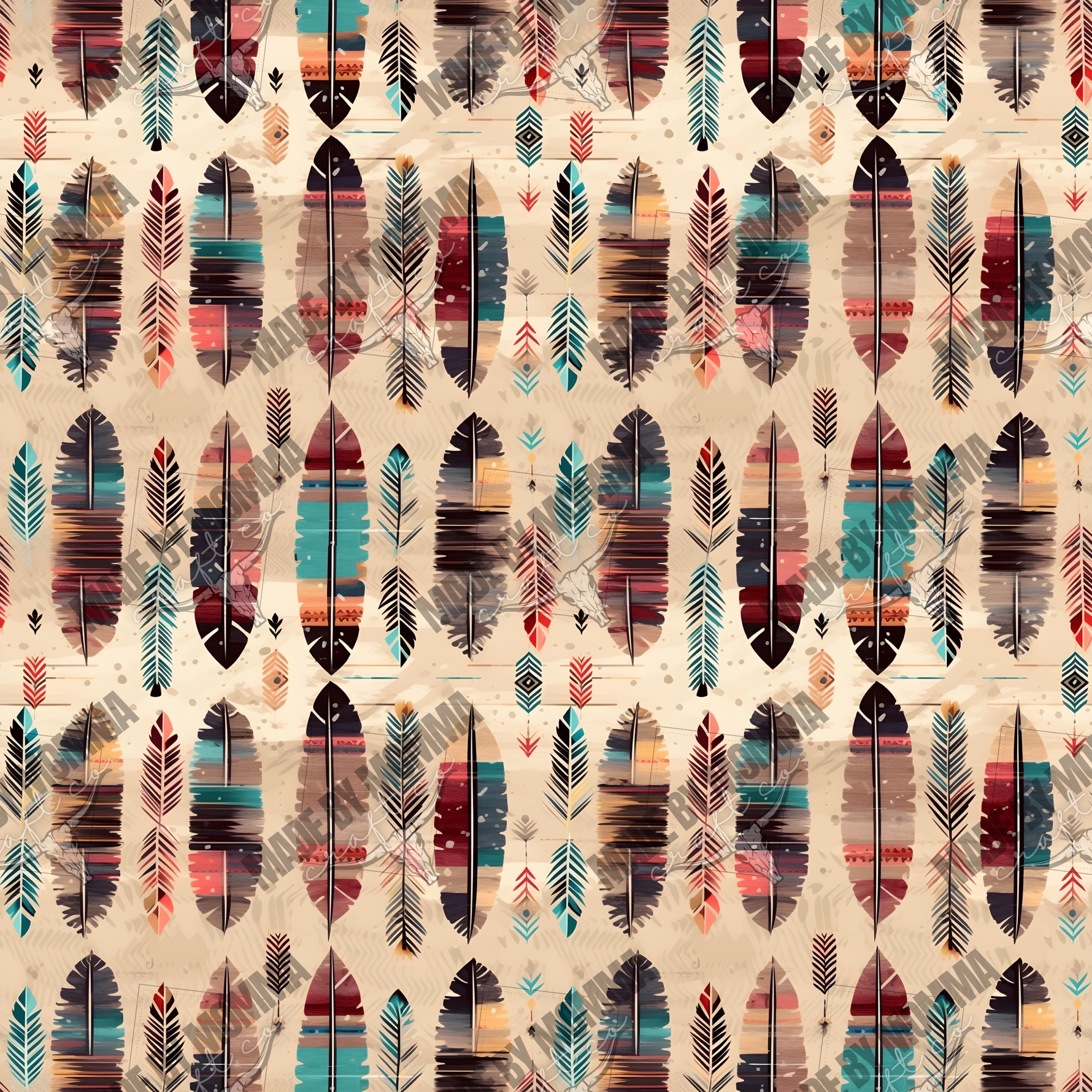 Boho Western Seamless Background 1 Feather - Vinyl Or Waterslide Seamless Wrap