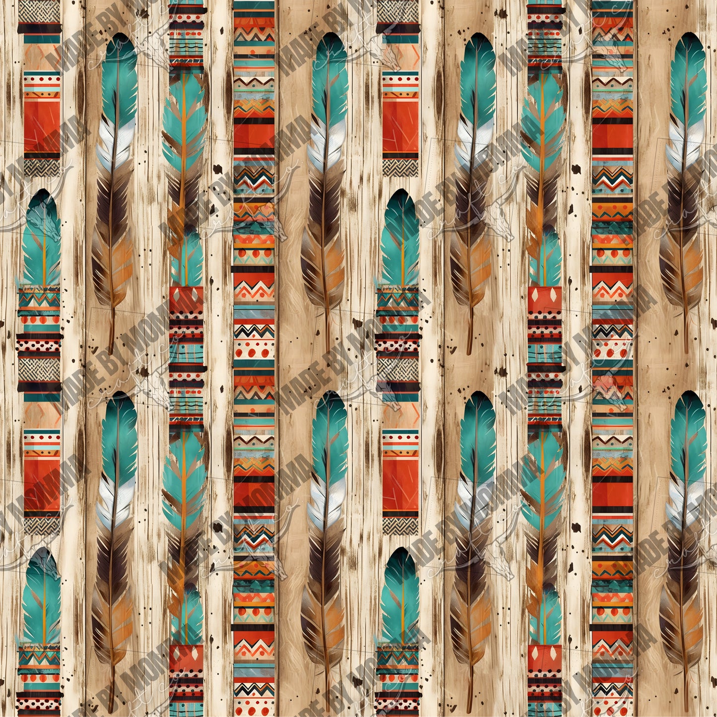 Boho Western Seamless Background 3 Feather - Vinyl Or Waterslide Seamless Wrap