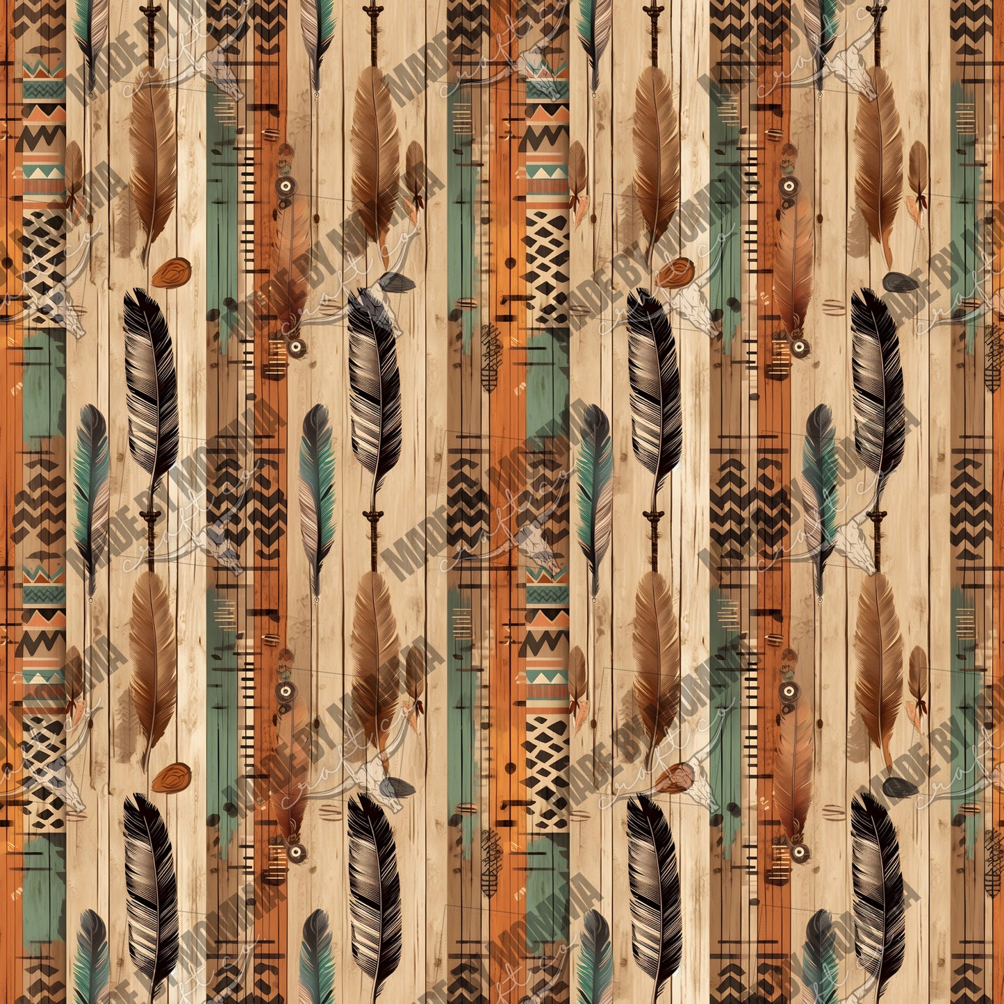 Boho Western Seamless Background 8 Feather - Vinyl Or Waterslide Seamless Wrap