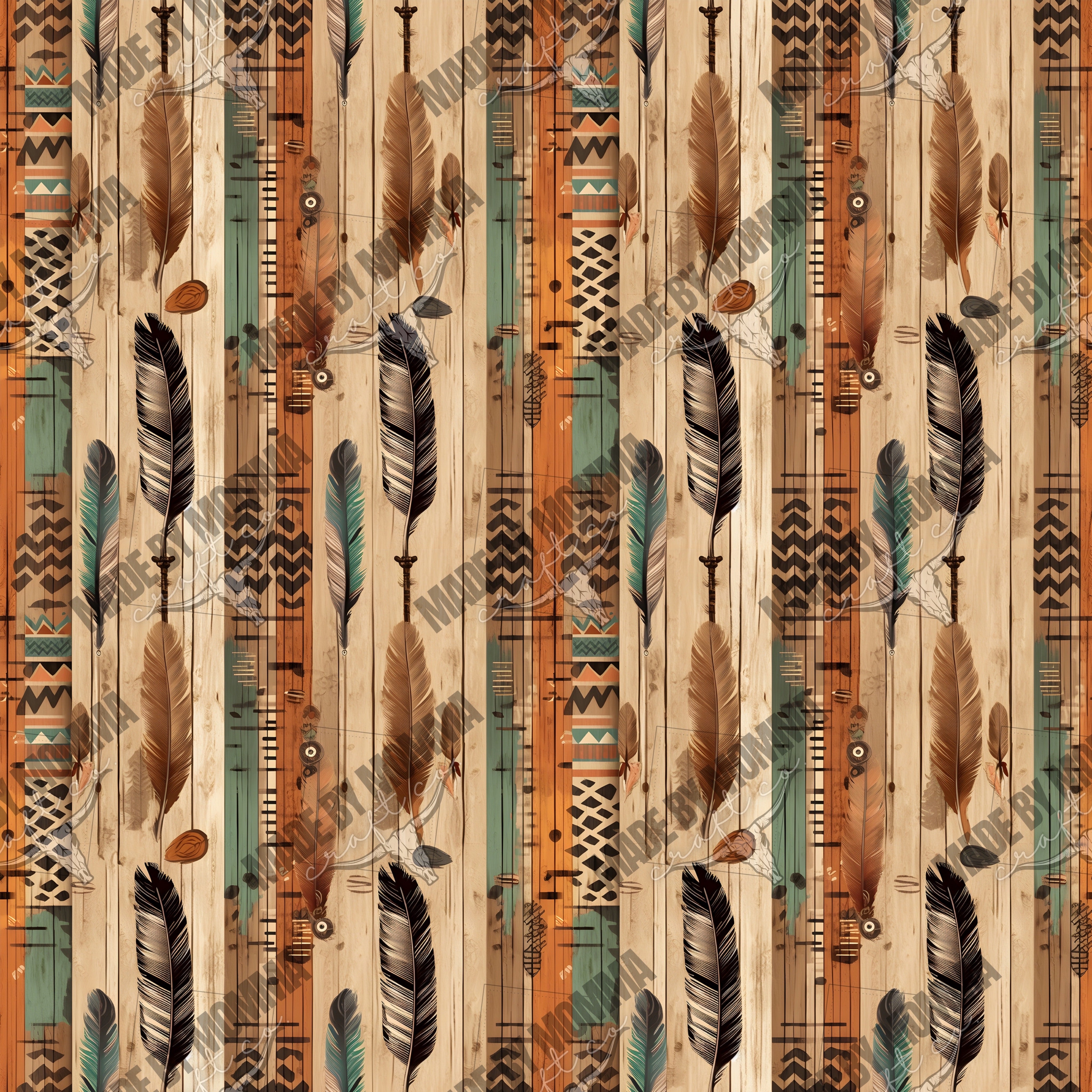 Boho Western Seamless Background 8 Feather - Vinyl Or Waterslide Seamless Wrap