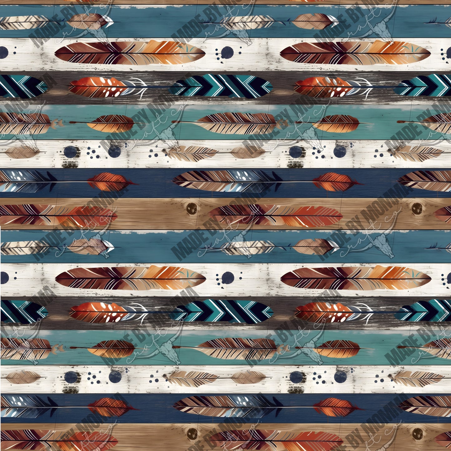 Boho Western Seamless Background 5 Feather - Vinyl Or Waterslide Seamless Wrap