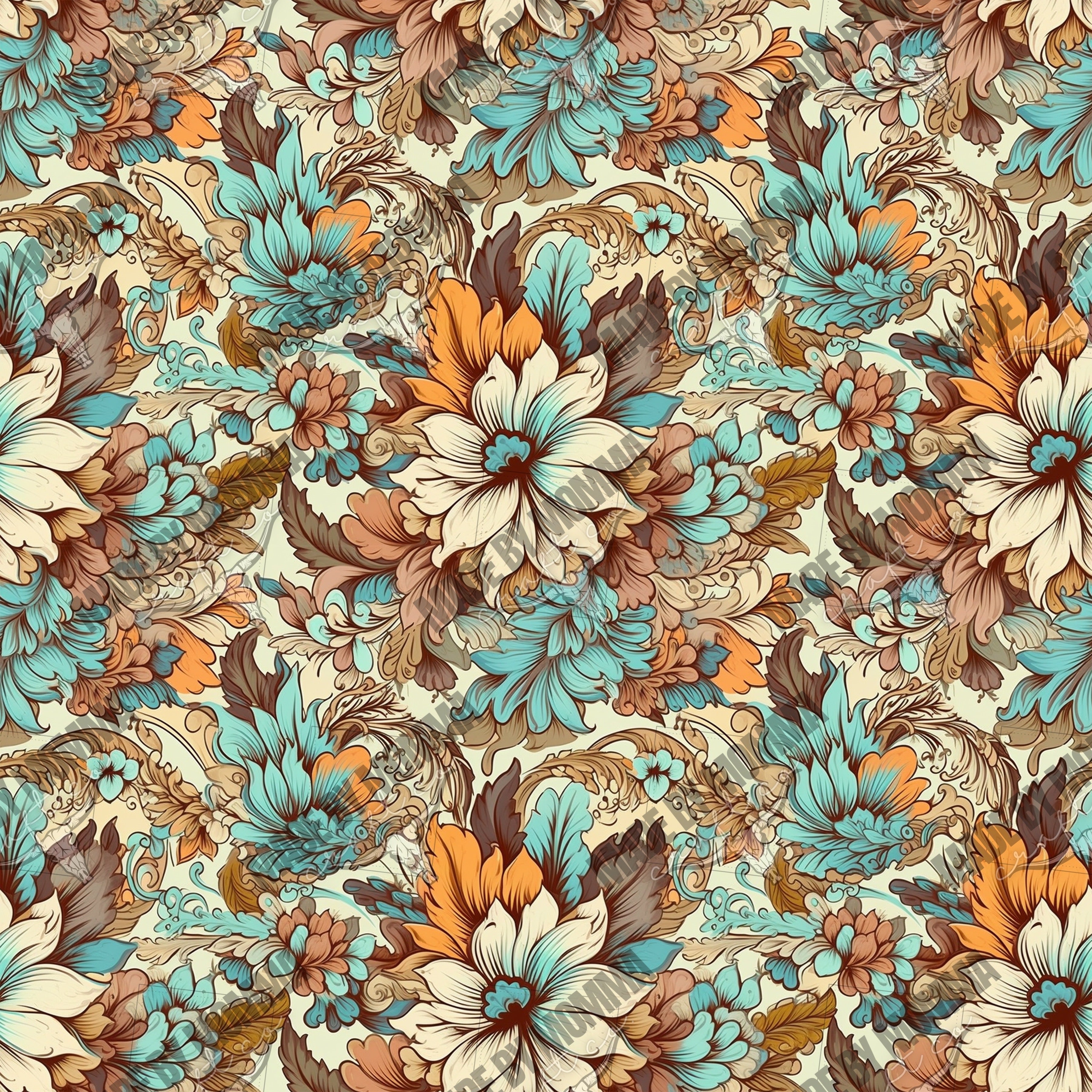 Boho Floral Seamless Surface Pattern 12 - Vinyl Or Waterslide Seamless Wrap