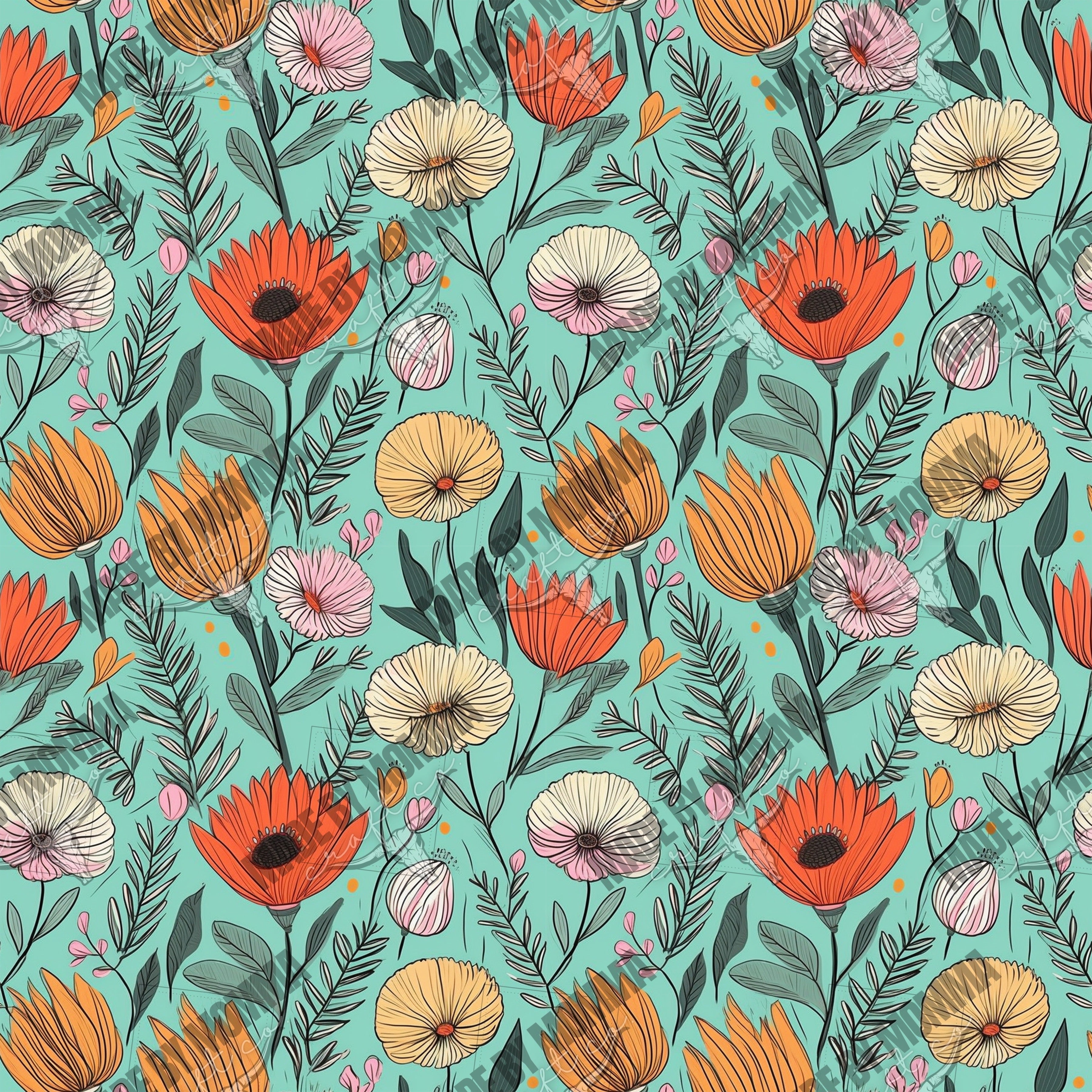 Boho Floral Seamless Surface Pattern 4 - Vinyl Or Waterslide Seamless Wrap