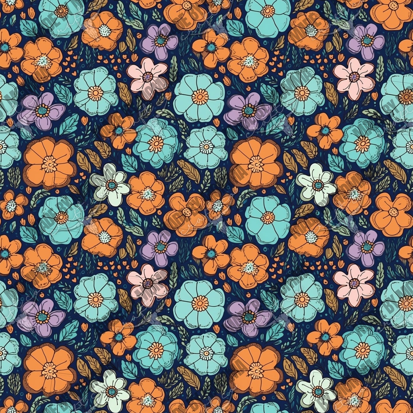 Boho Floral Seamless Surface Pattern 9 - Vinyl Or Waterslide Seamless Wrap