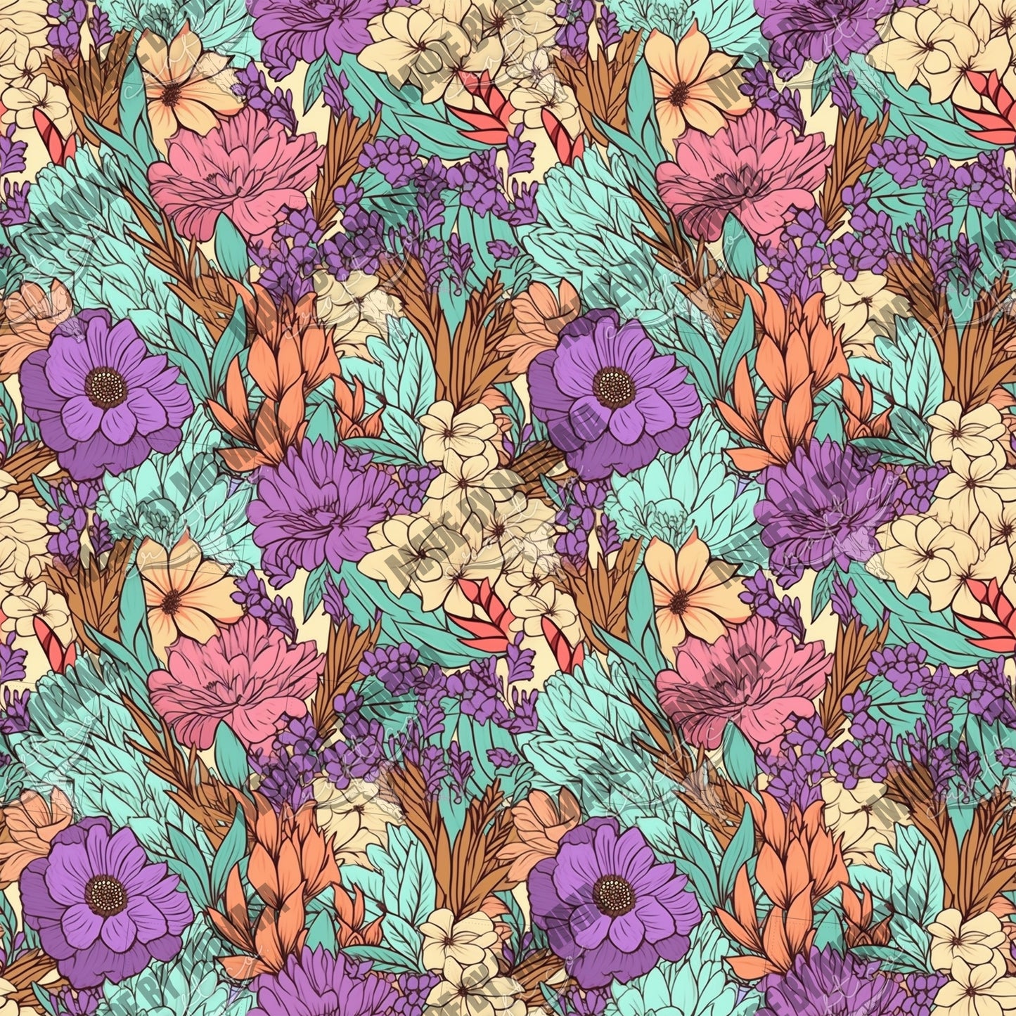 Boho Floral Seamless Surface Pattern 1 - Vinyl Or Waterslide Seamless Wrap