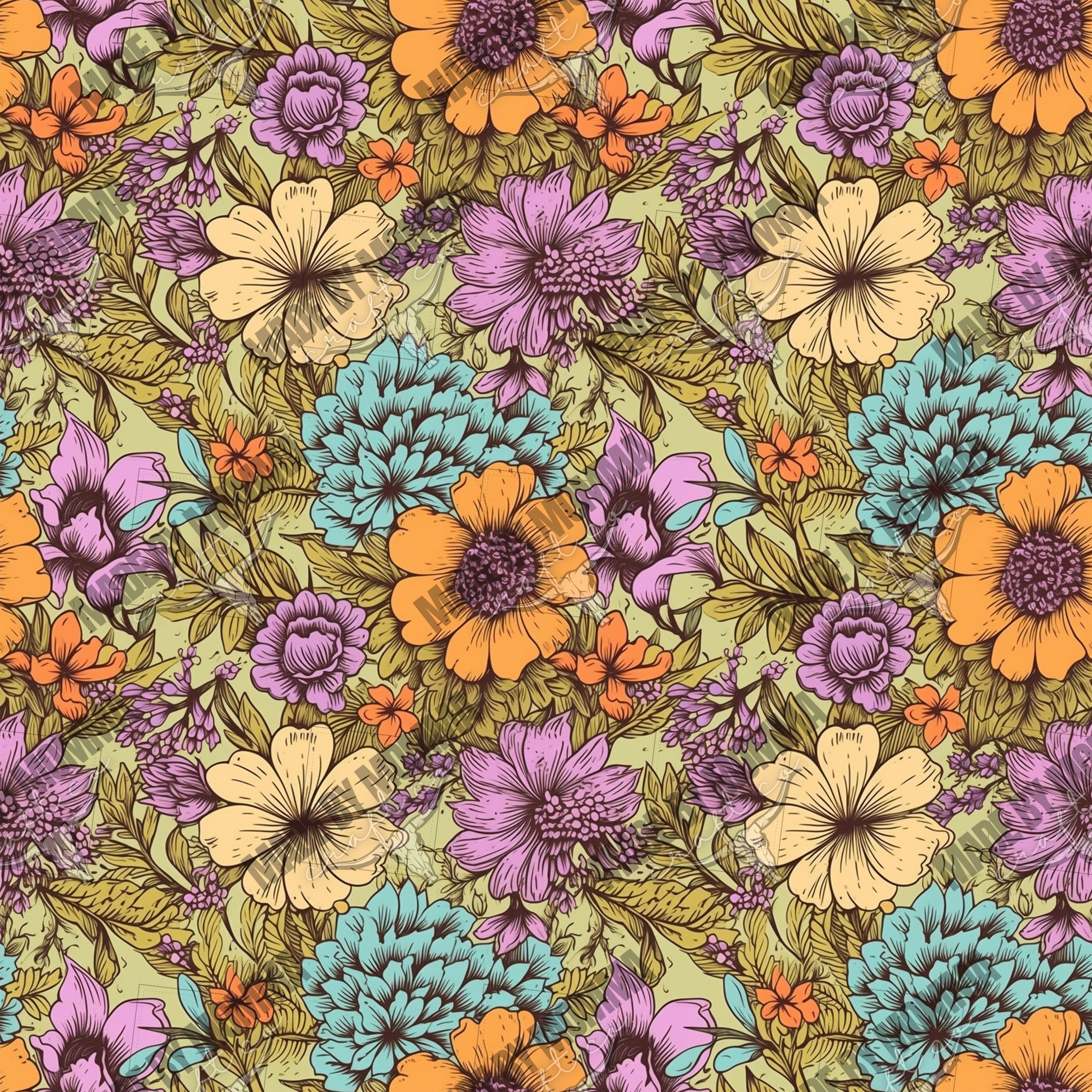 Boho Floral Seamless Surface Pattern 5 - Vinyl Or Waterslide Seamless Wrap