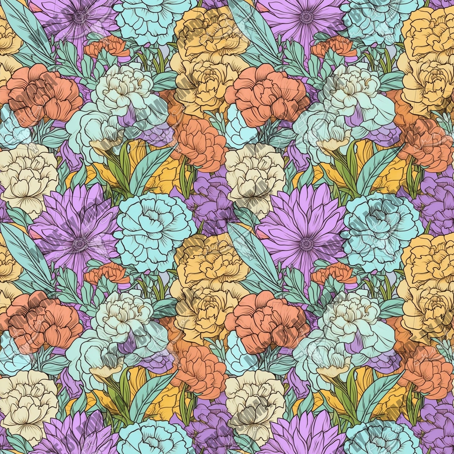 Boho Floral Seamless Surface Pattern 10 - Vinyl Or Waterslide Seamless Wrap