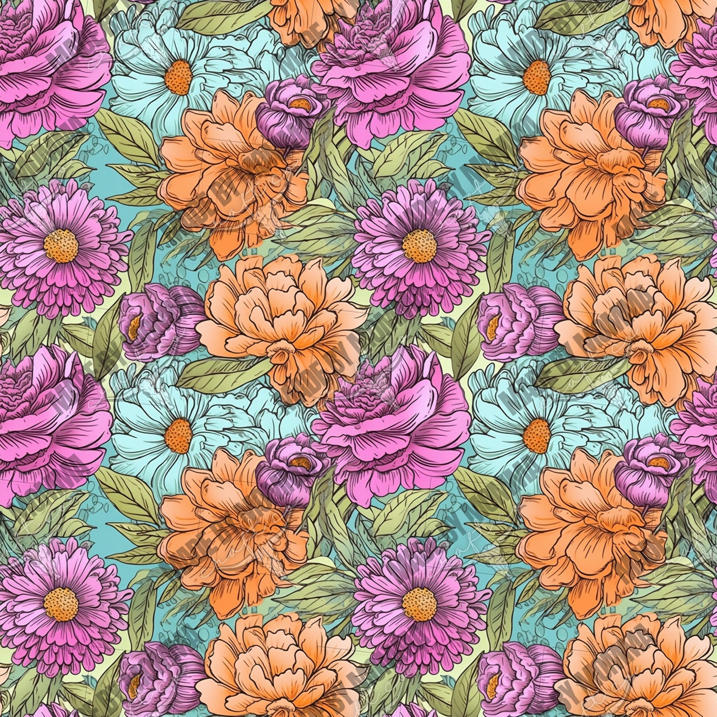 Boho Floral Seamless Surface Pattern 2 - Vinyl Or Waterslide Seamless Wrap