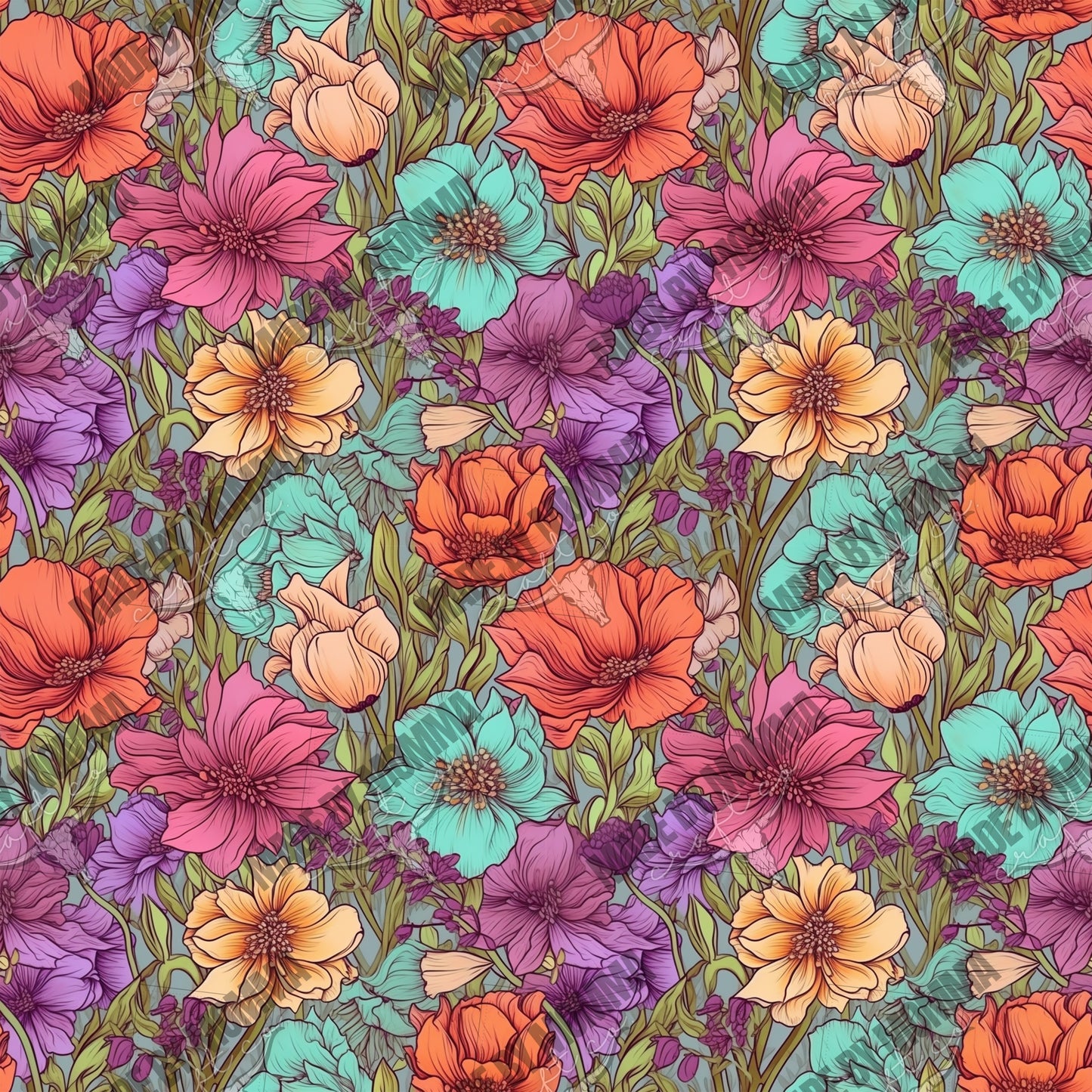 Boho Floral Seamless Surface Pattern 7 - Vinyl Or Waterslide Seamless Wrap