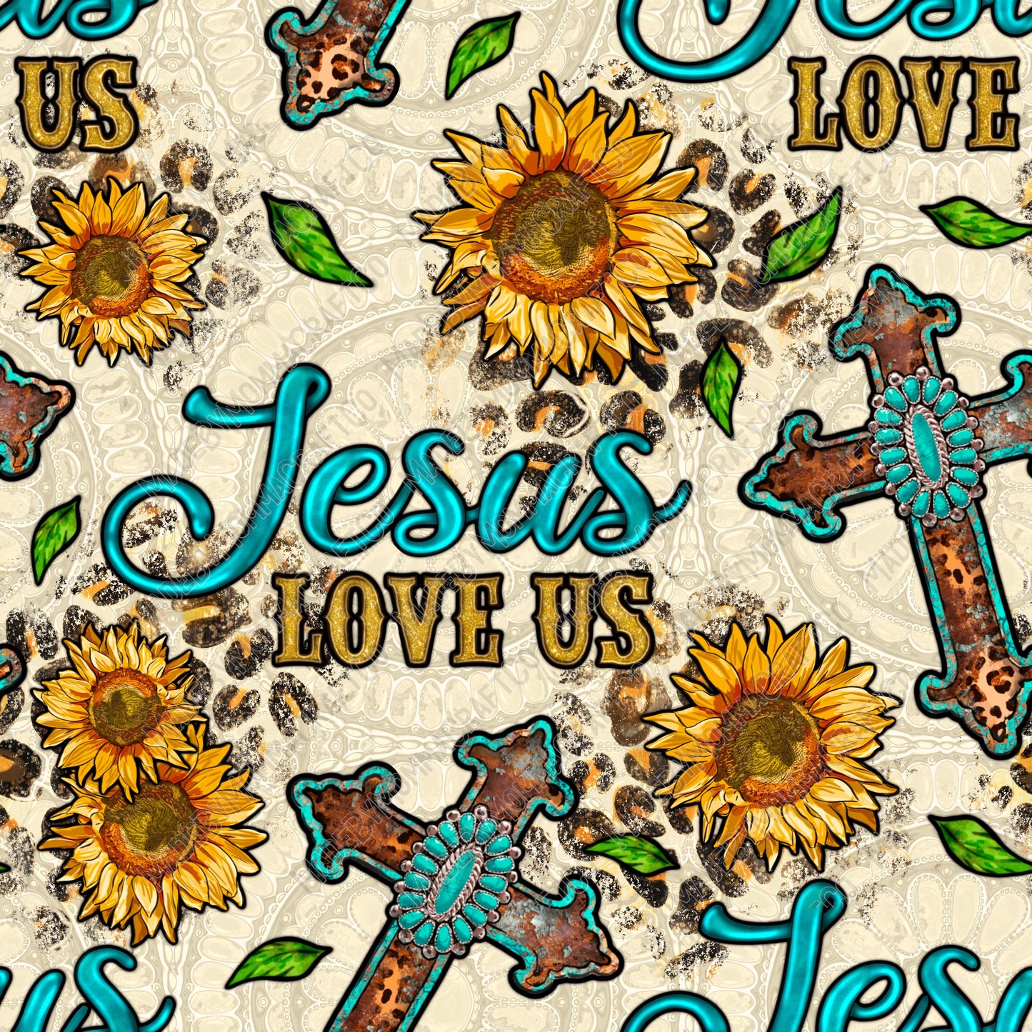 Jesus Loves Us Cross And Sunflowers - Vinyl Or Waterslide Seamless Wrap