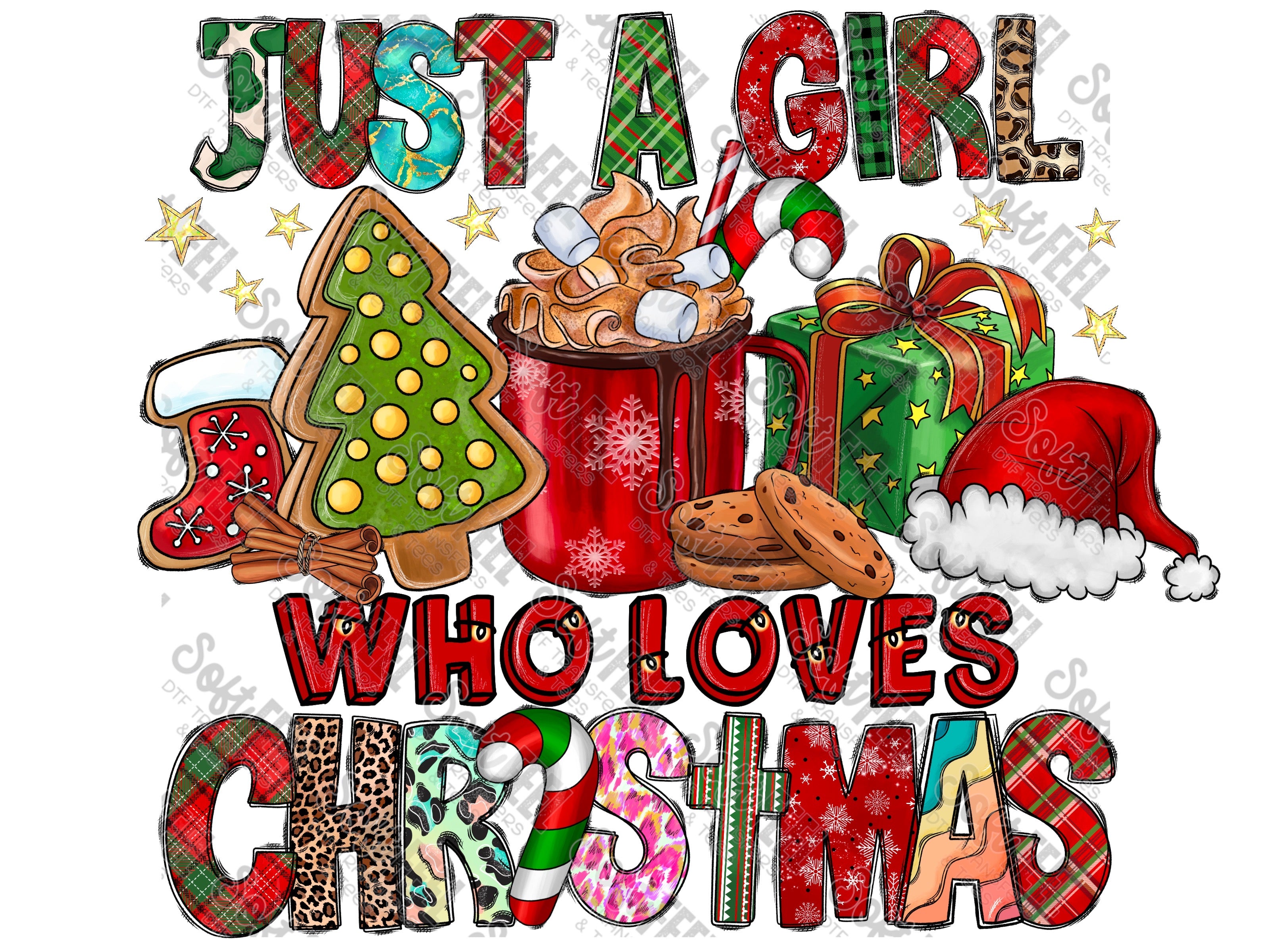 Just A Girl Who Loves Christmas - Women&#39;s / Christmas - Direct To Film Transfer / DTF - Heat Press Clothing Transfer