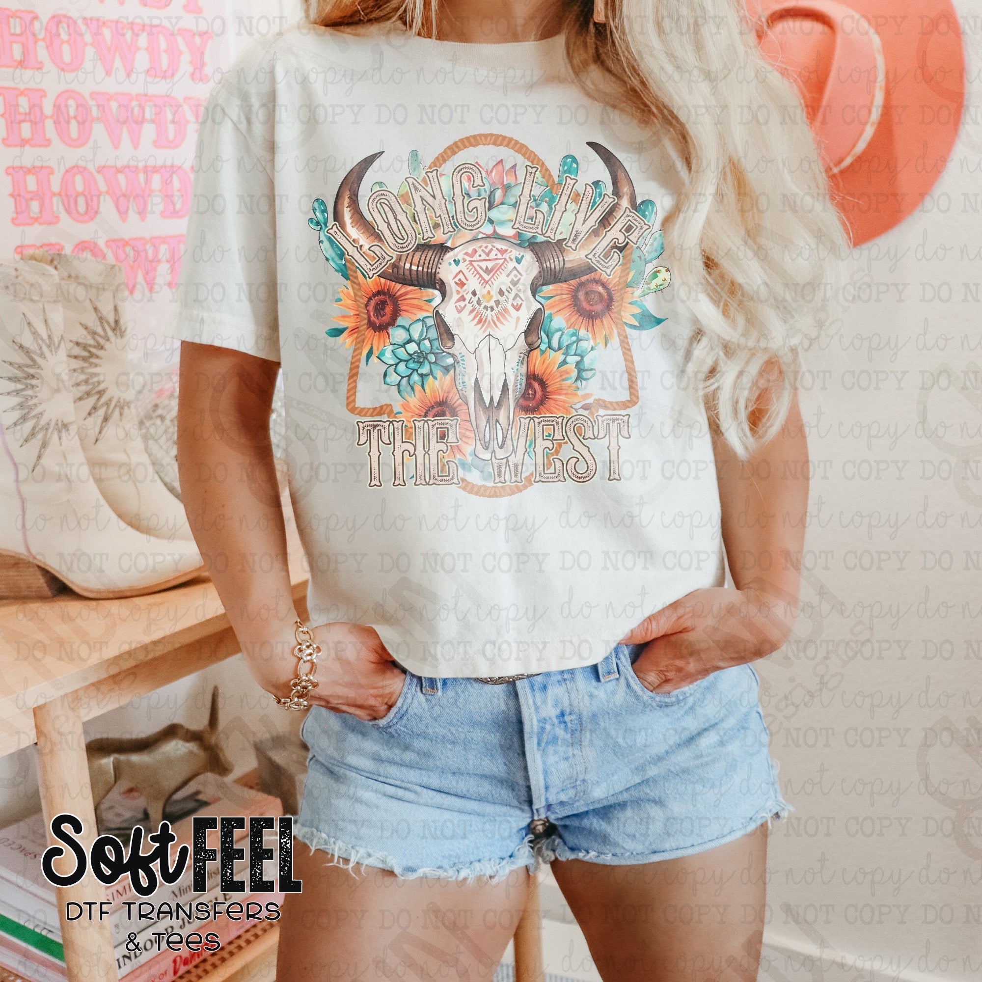 Long Live The West Sunflowers Skull - Country Western - Direct To Film Transfer / DTF - Heat Press Clothing Transfer