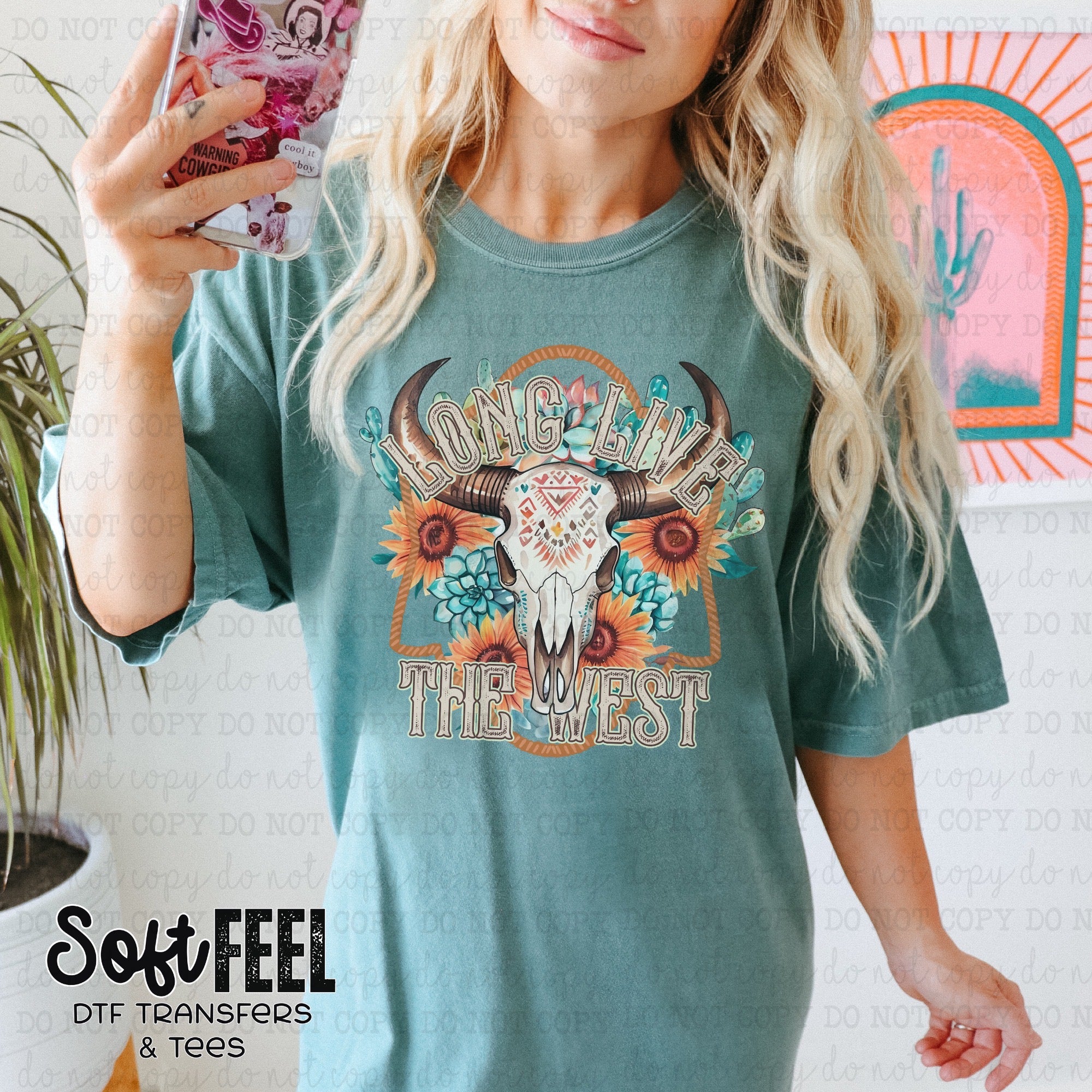 Long Live The West Sunflowers Skull - Country Western - Direct To Film Transfer / DTF - Heat Press Clothing Transfer