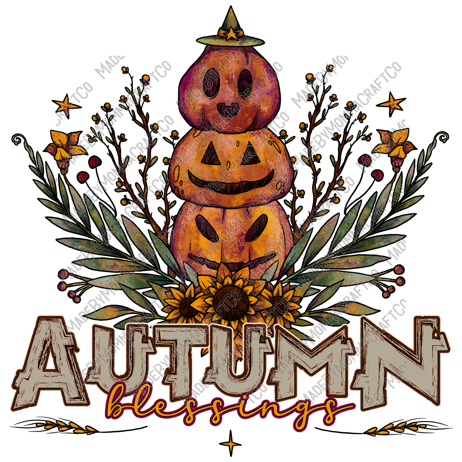 Autumn Blessings Pumpkins - Cheat Clear Waterslide™ or White Cast Sticker