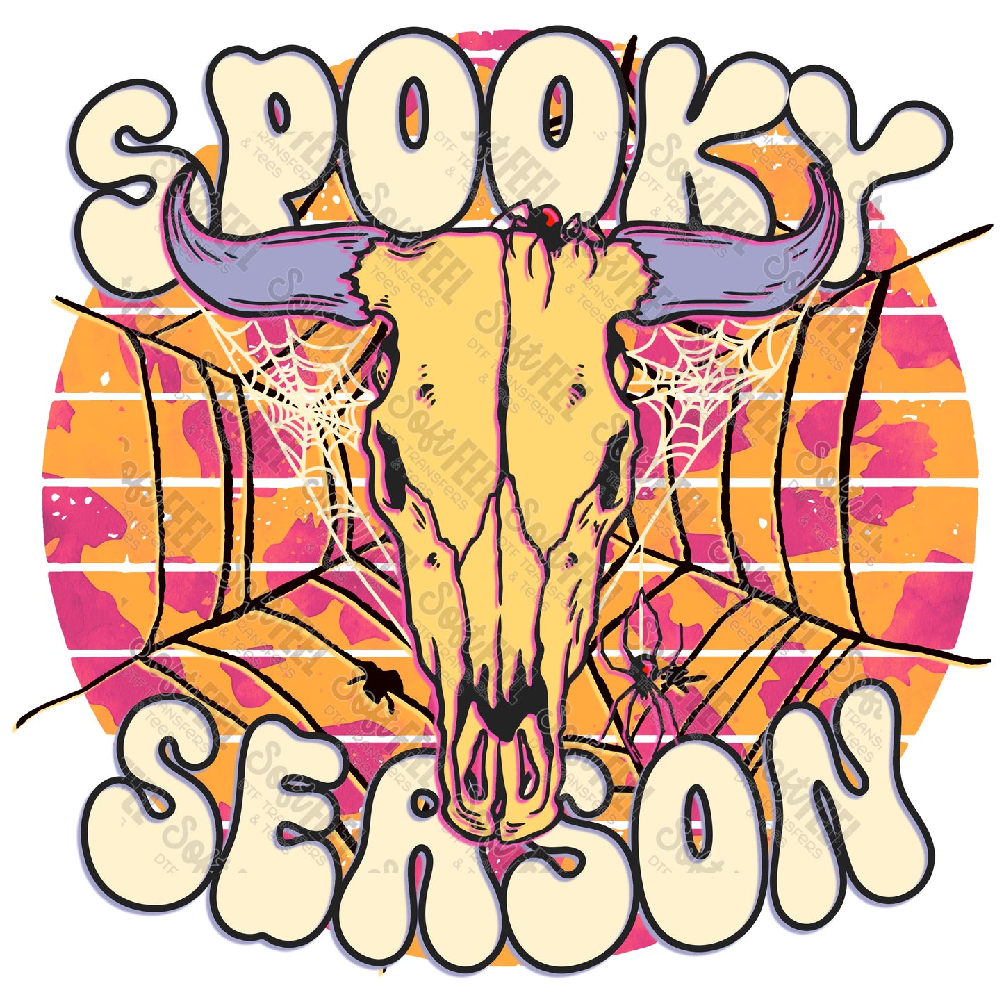 Spooky Season Groovy Steer Skull - Halloween / Retro / Country - Direct To Film Transfer / DTF - Heat Press Clothing Transfer