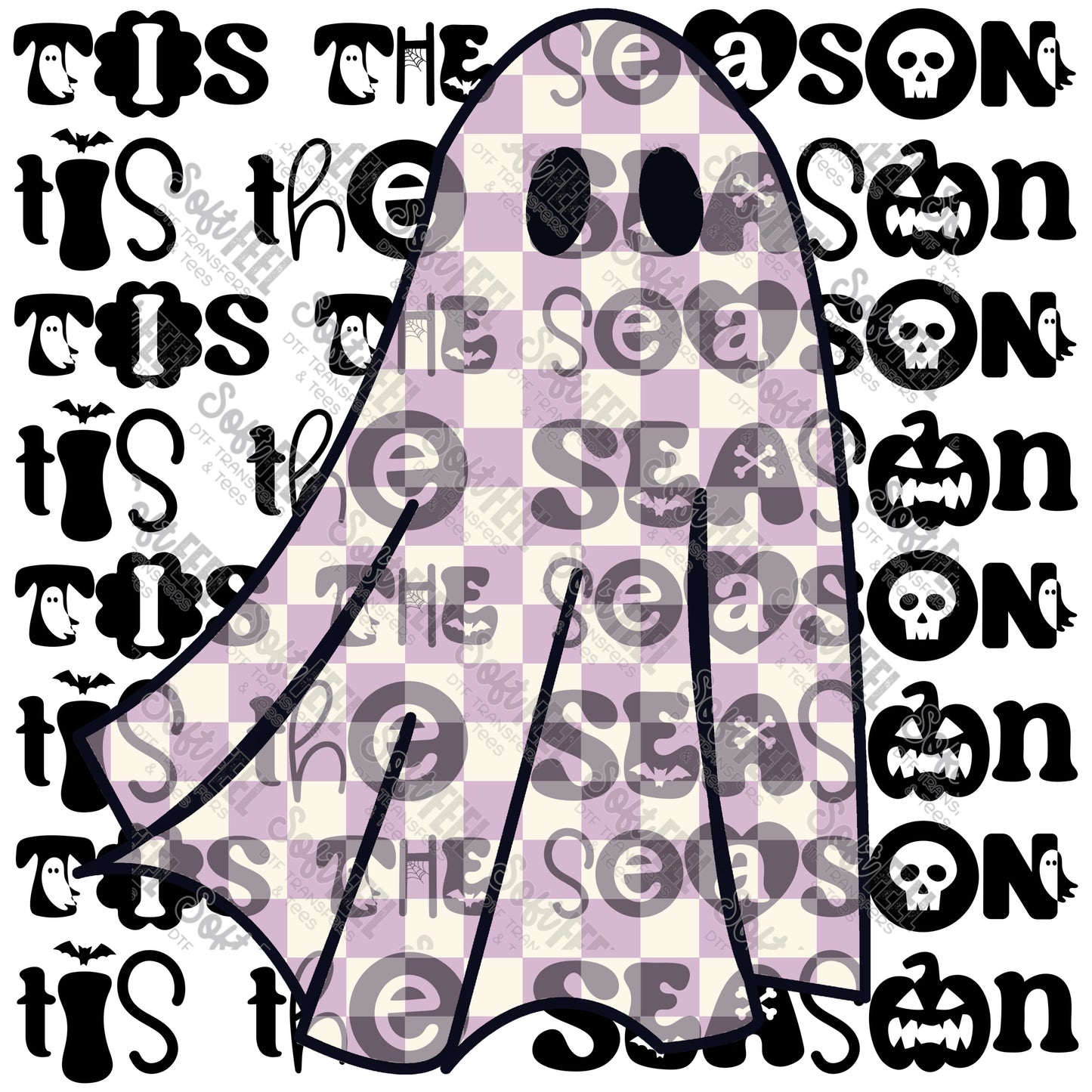 Tis The Season Checker Ghost Purple - Halloween - Direct To Film Transfer / DTF - Heat Press Clothing Transfer