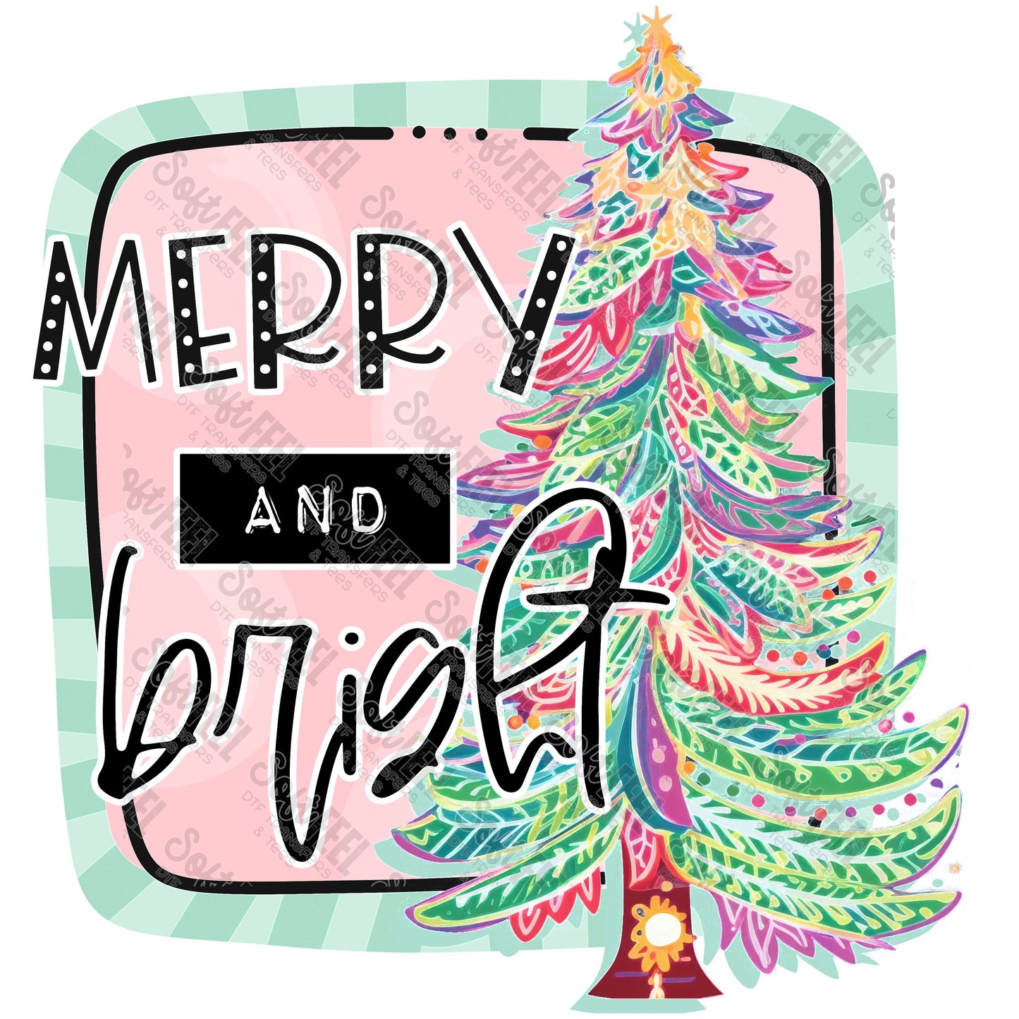 Merry And Bright - Christmas - Direct To Film Transfer / DTF - Heat Press Clothing Transfer