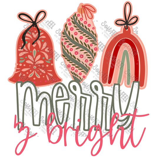 Merry And Bright Ornaments - Christmas - Direct To Film Transfer / DTF - Heat Press Clothing Transfer