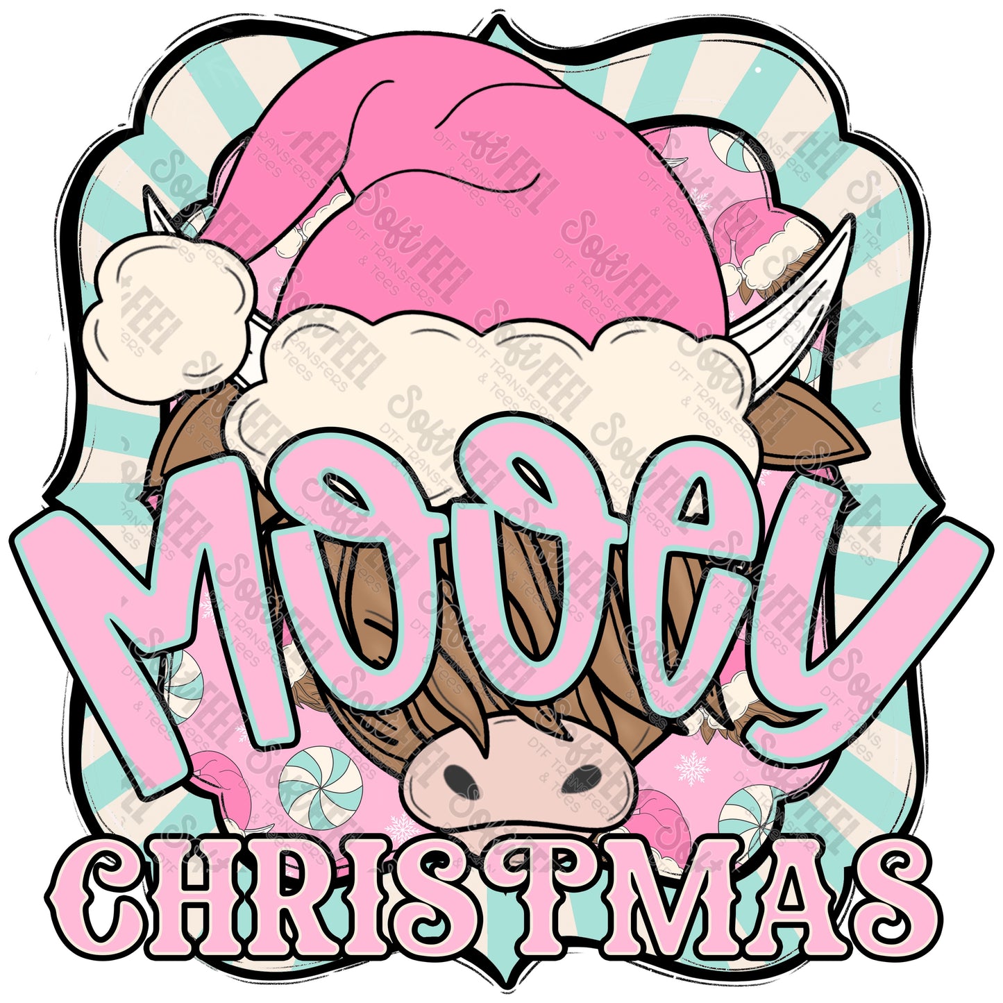 Mooey Christmas Pink - Christmas - Direct To Film Transfer / DTF - Heat Press Clothing Transfer