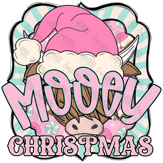 Mooey Christmas Pink - Christmas - Direct To Film Transfer / DTF - Heat Press Clothing Transfer