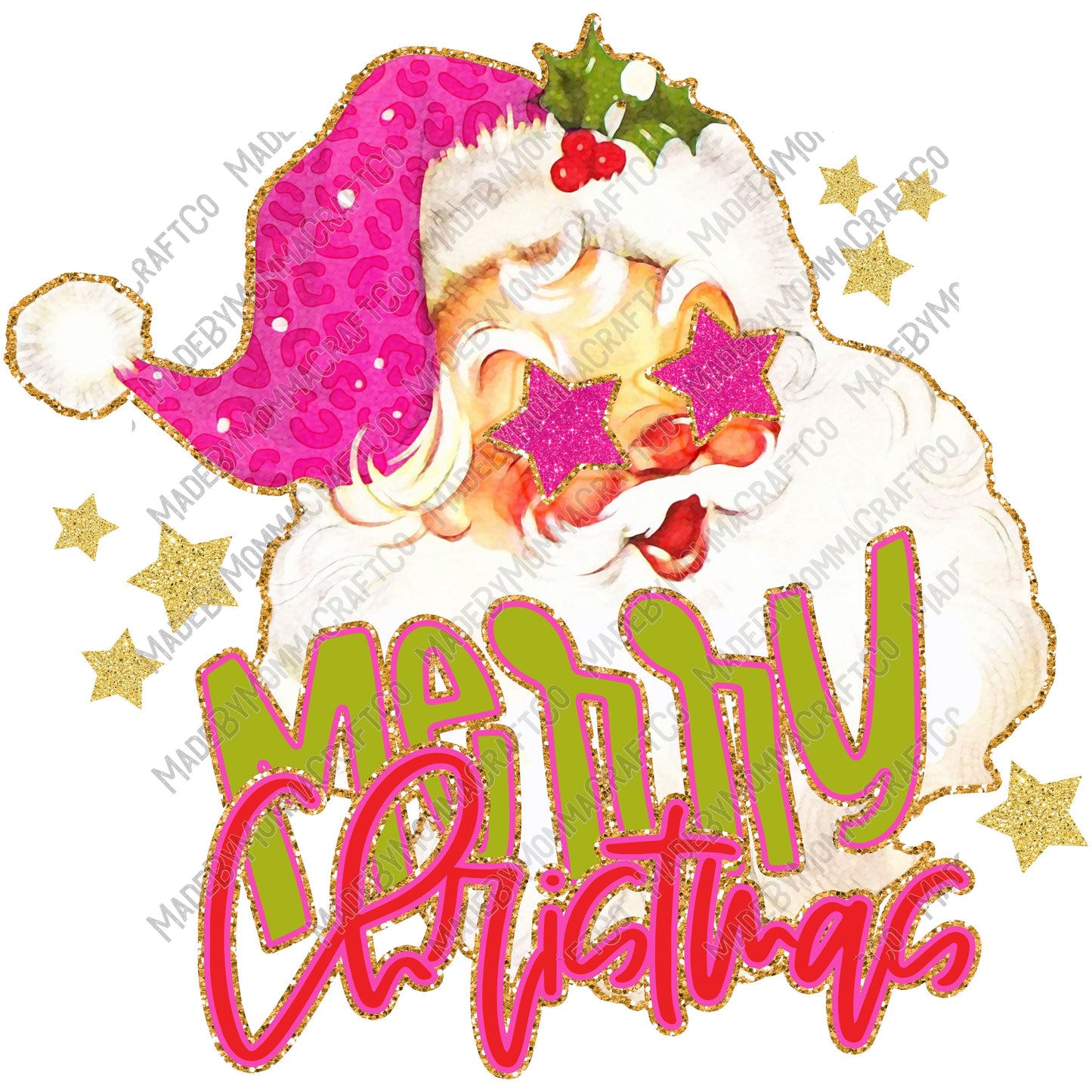 Pink Preppy Santa Christmas - Christmas - Cheat Clear Waterslide™ or White Cast Sticker